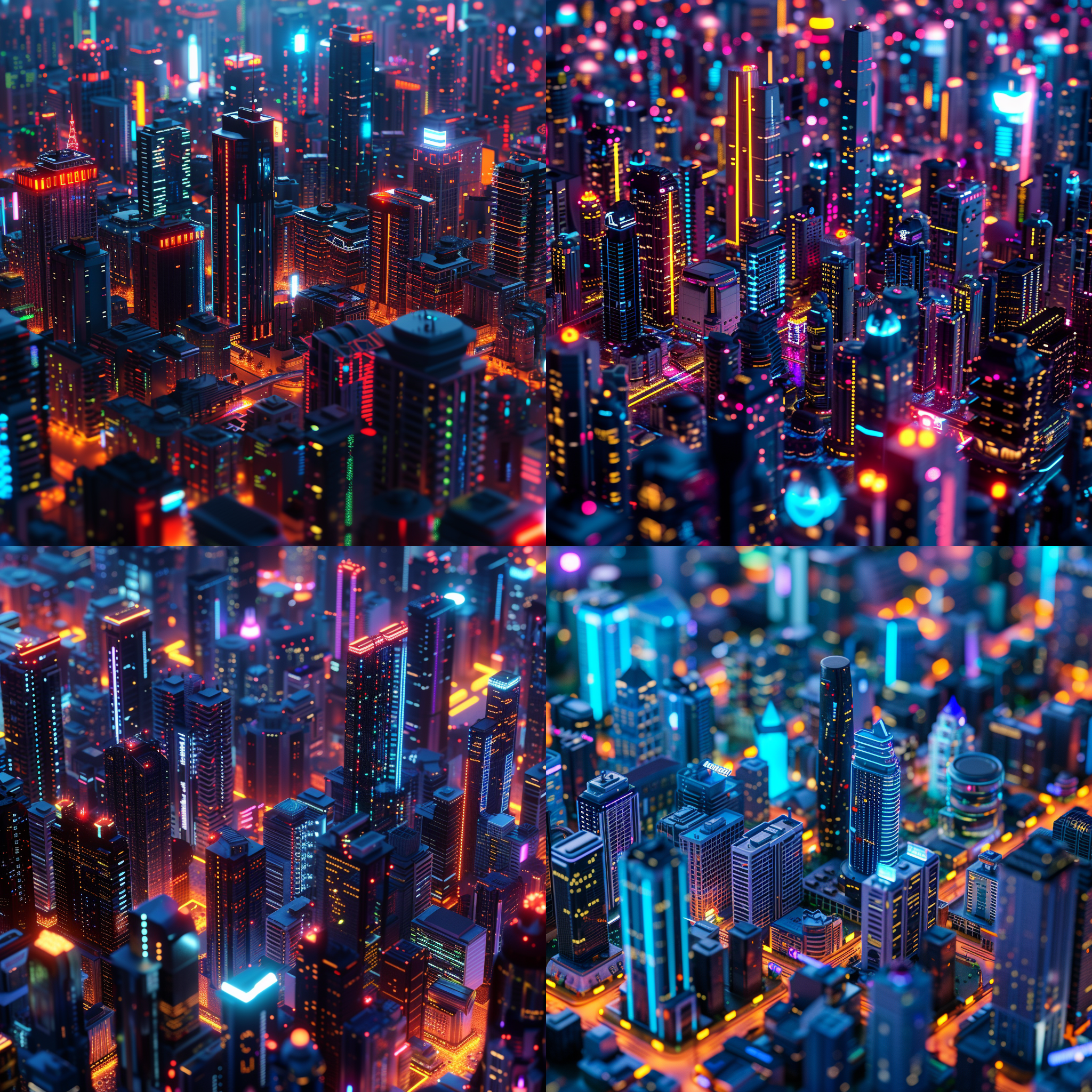 (8k, raw photo, best quality, masterpiece:1.2),isometric 3d,a city full of high-rise buildings with bright lights at night,mid-range,landscape,colorful,4k,(best quality),(masterpiece),