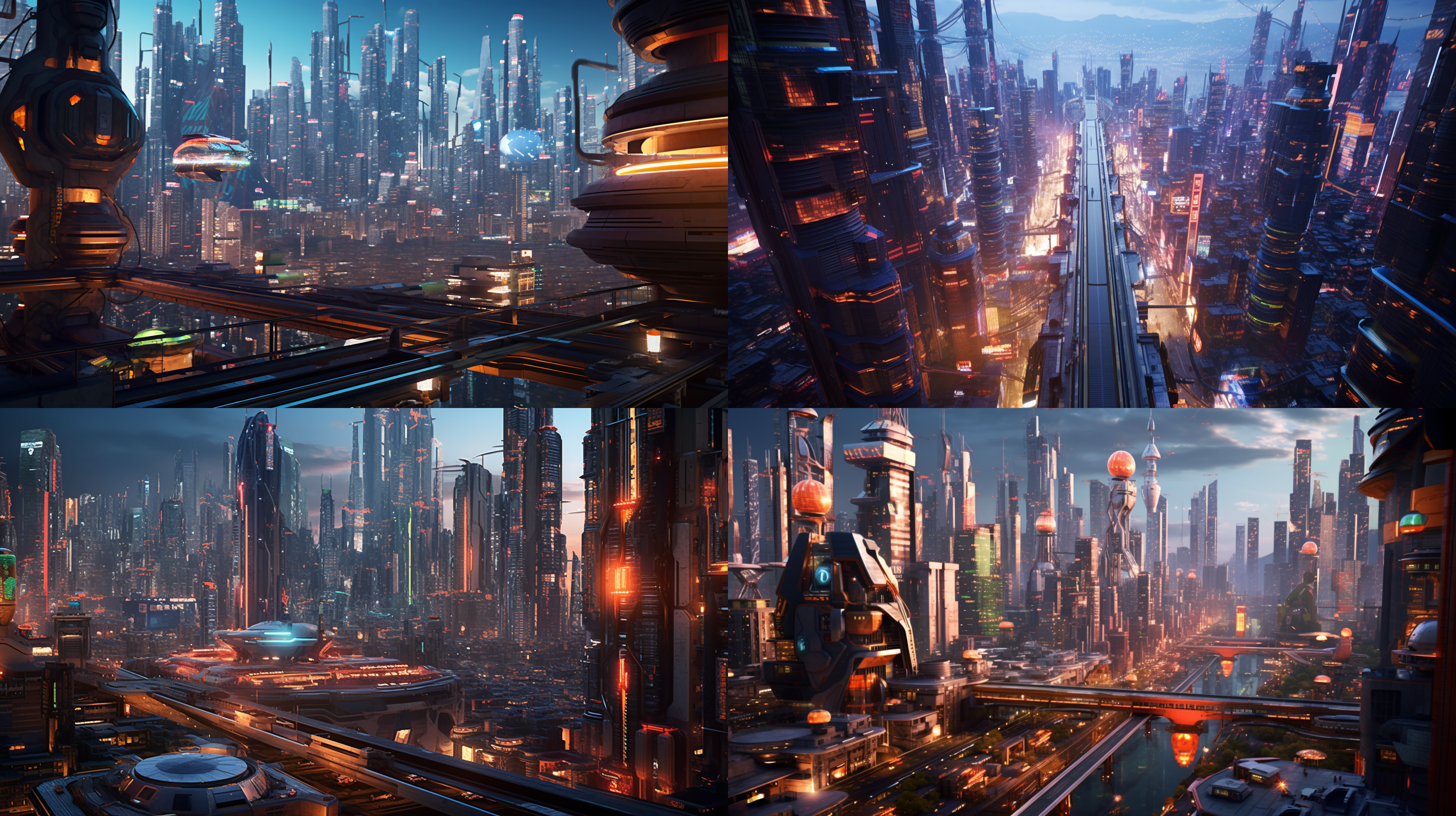 unreal engine, with a futuristic city in the background, a high tech building in the foreground, neon lights, and a low angle perspective