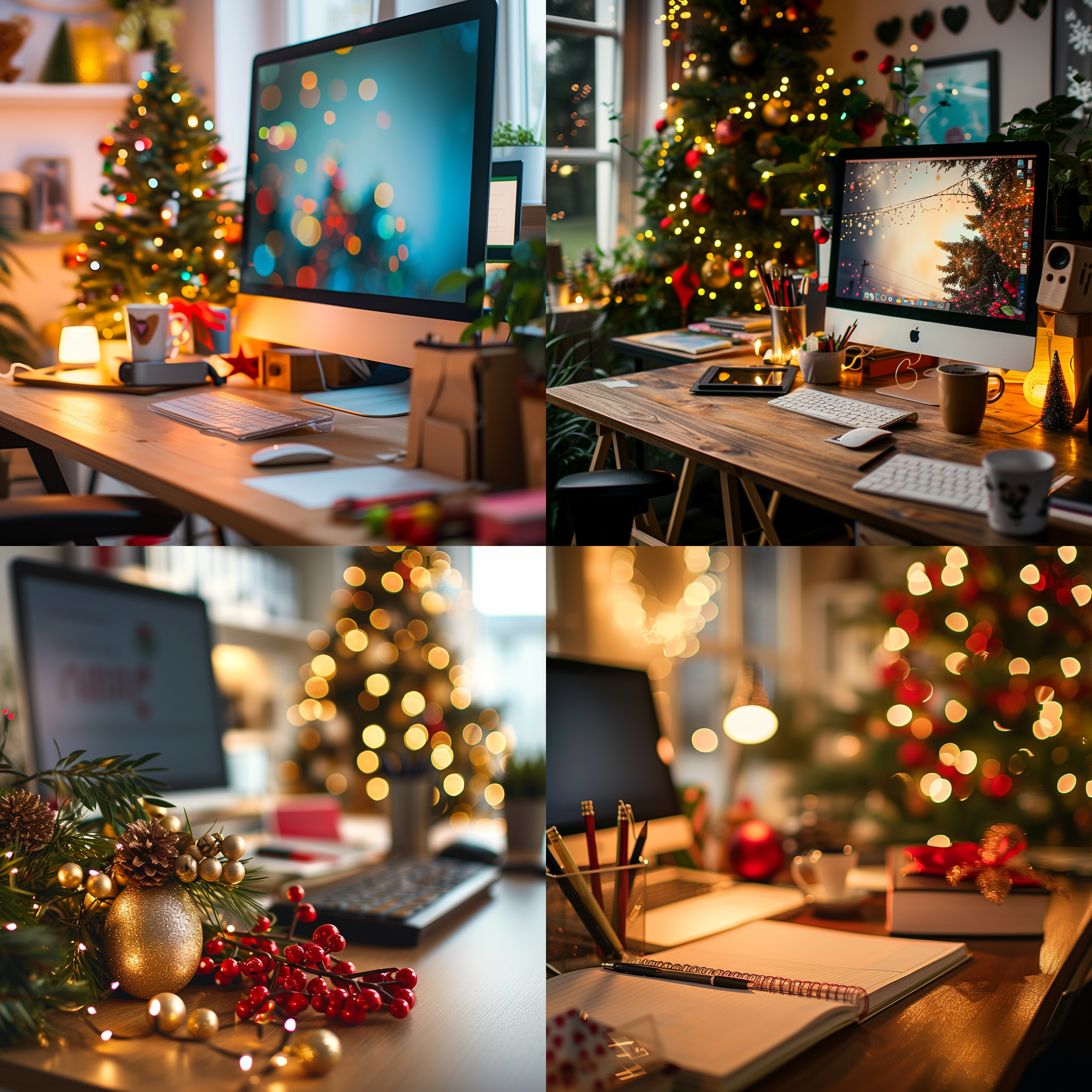 办公桌整洁，放假氛围，开心快乐，高清晰度，明亮色调，细节丰富，微距摄影，静态拍摄。