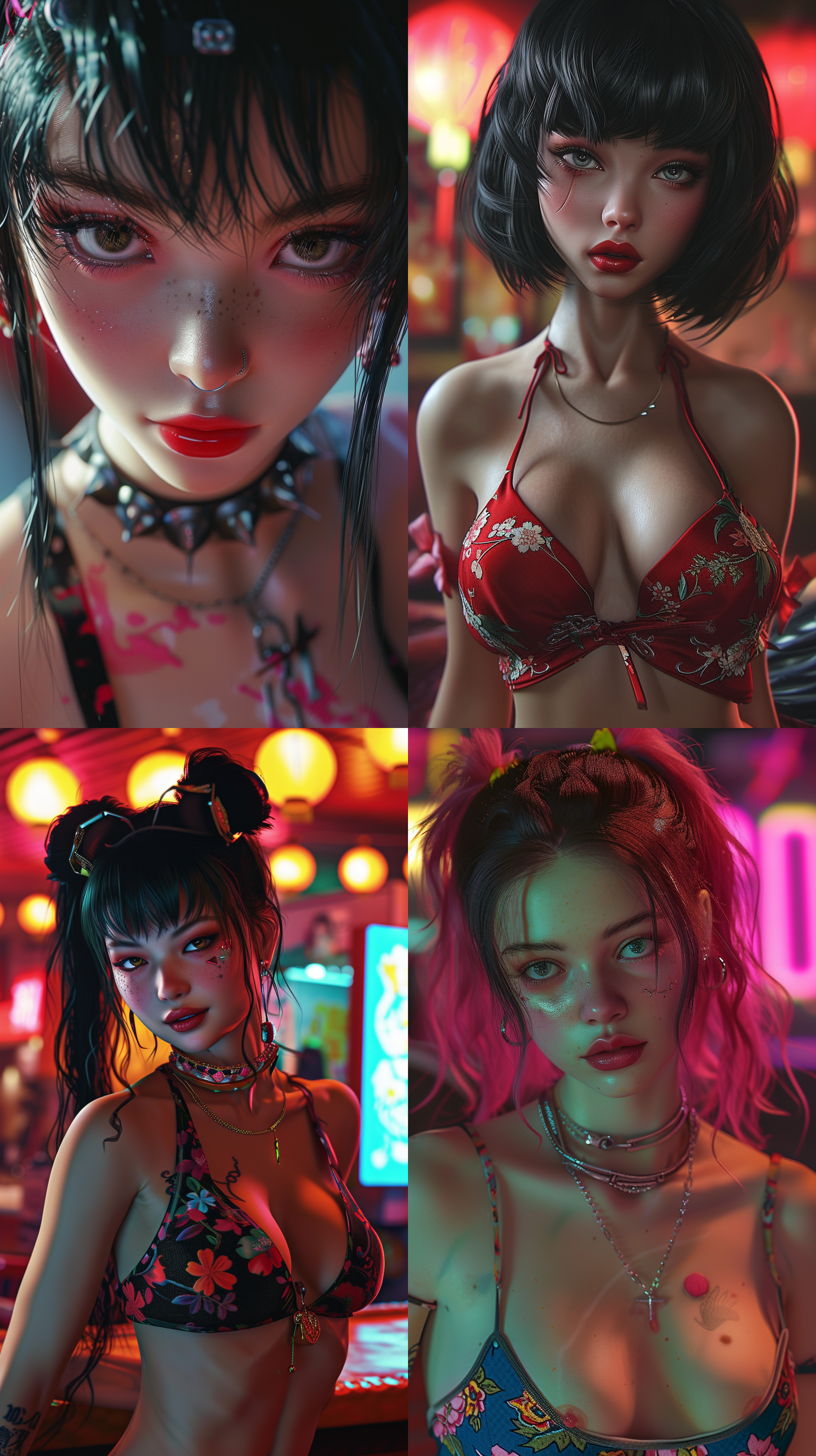 pin up 60的女孩摆出感性的姿势，在高动态范围的风格，kawaii艺术，动画插图，daz3d，异国情调的现实主义，充满活力的漫画，特写强度，日本灵感