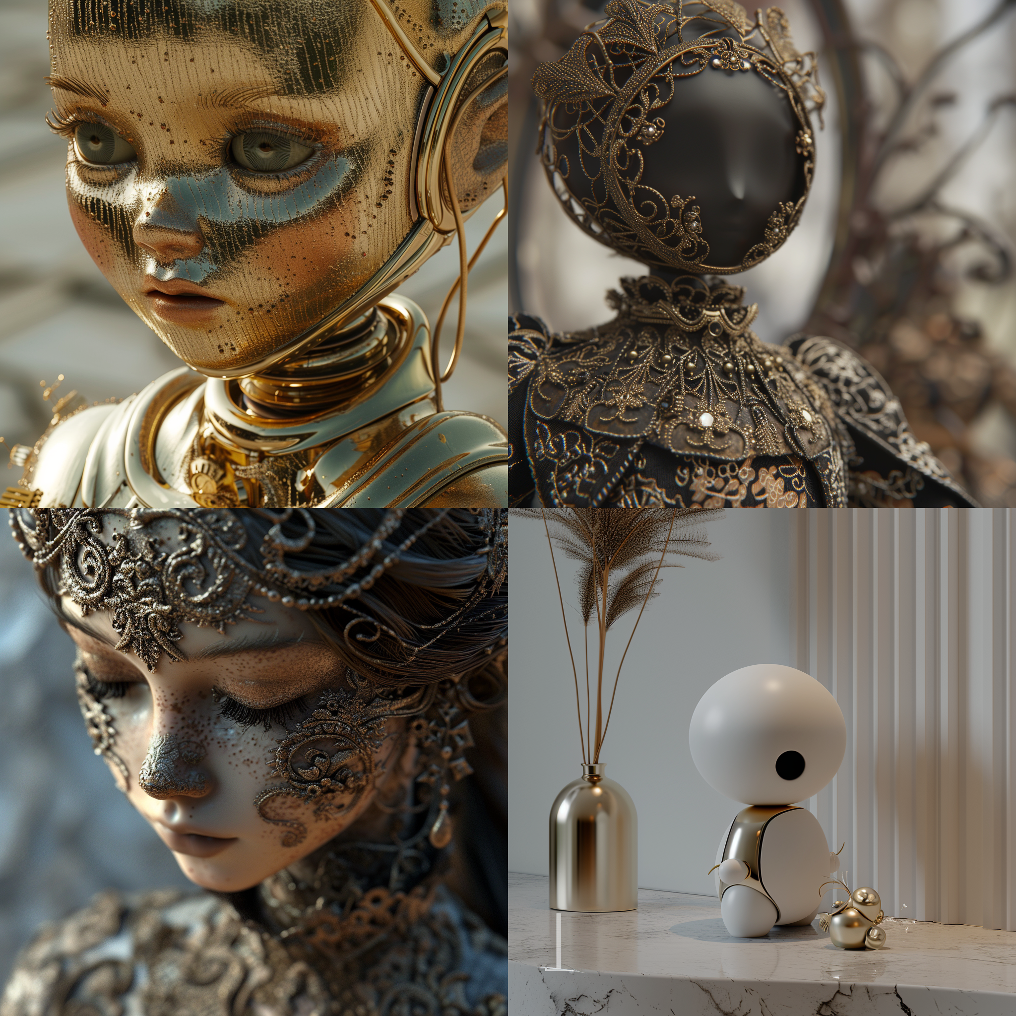 pesanboe product beauty shot 3d product rendering,[近景] [人偶] made of[金属],[简单]，4k,high details