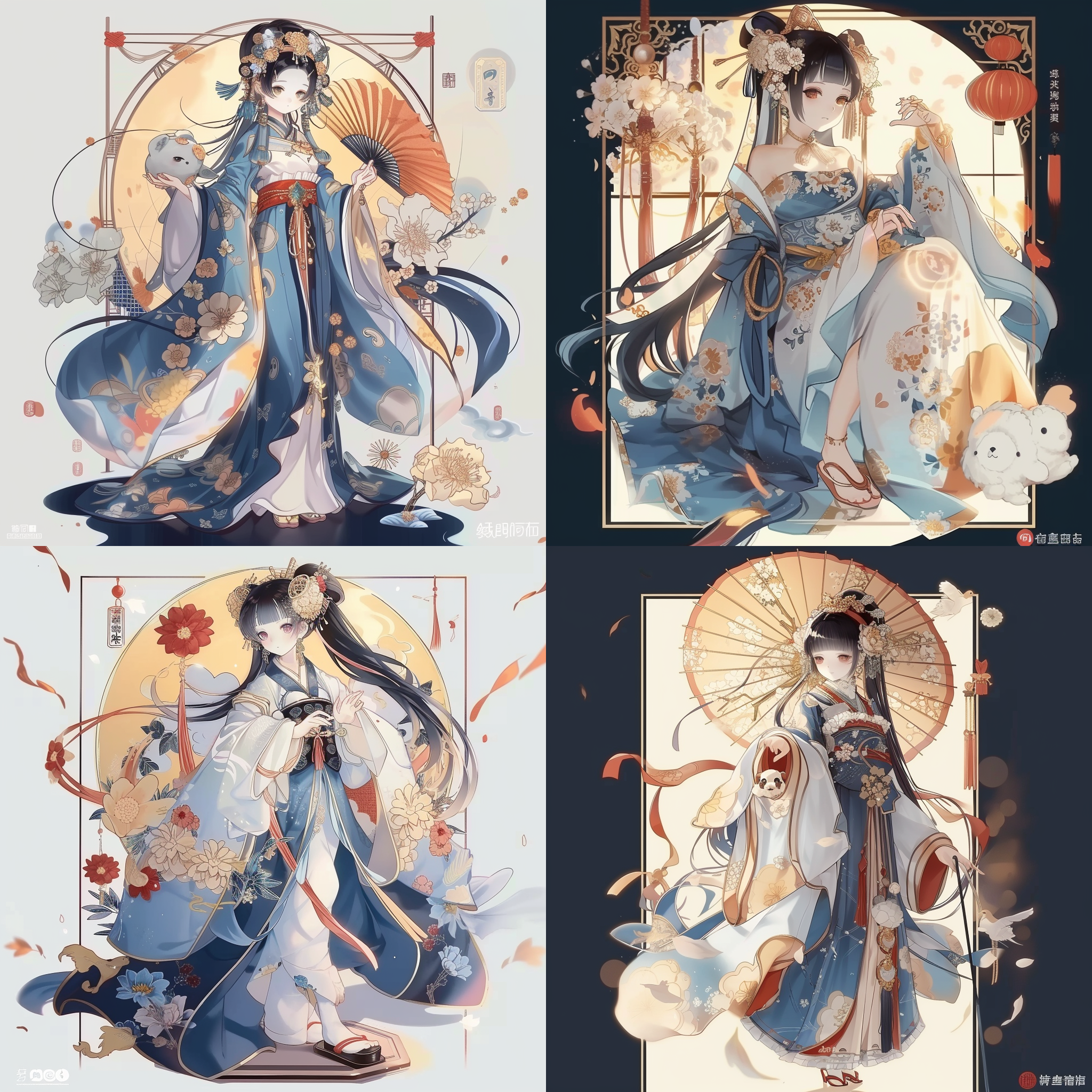 二次元国风美少女，日本木屐，中国汉服，国风装饰，小熊玩偶，动感姿势，优雅，立体构图，细节突出，脚部描写，暗光。