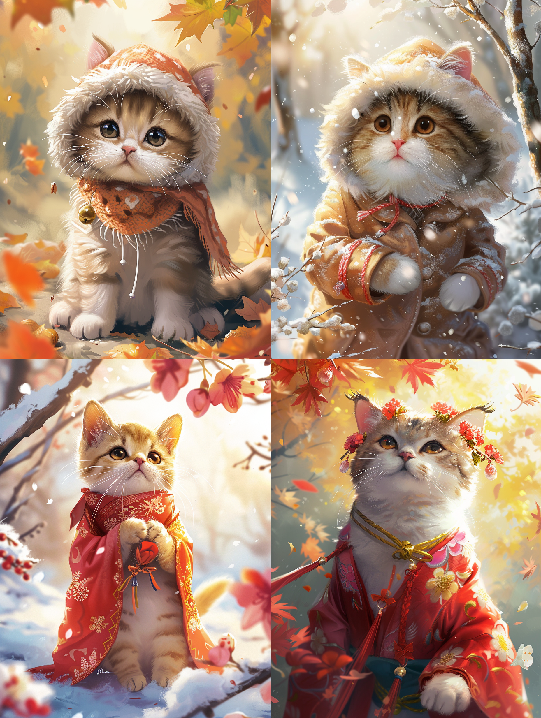 萌猫猫新年装 迎接春天的到来，我们的小猫咪穿上了春意盎然的新年时装！它在阳光下嬉戏，传递着新年的温馨和幸福。一起感受这份可爱与喜庆，带着好运迎接新一年吧！