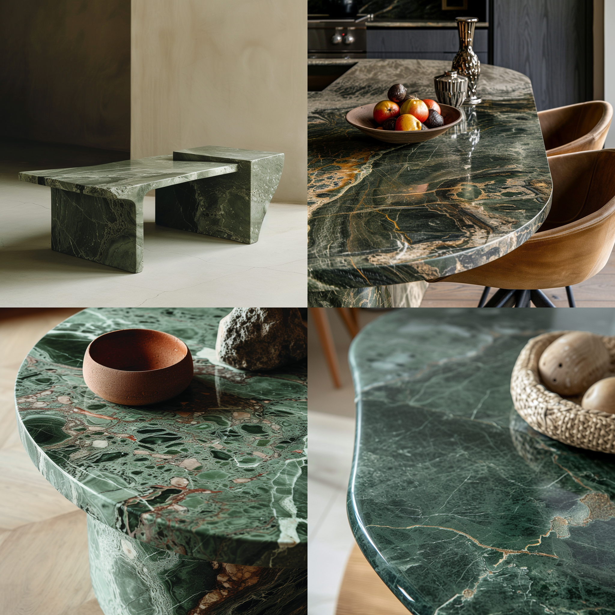 一张 verde guatemala marble 的桌子