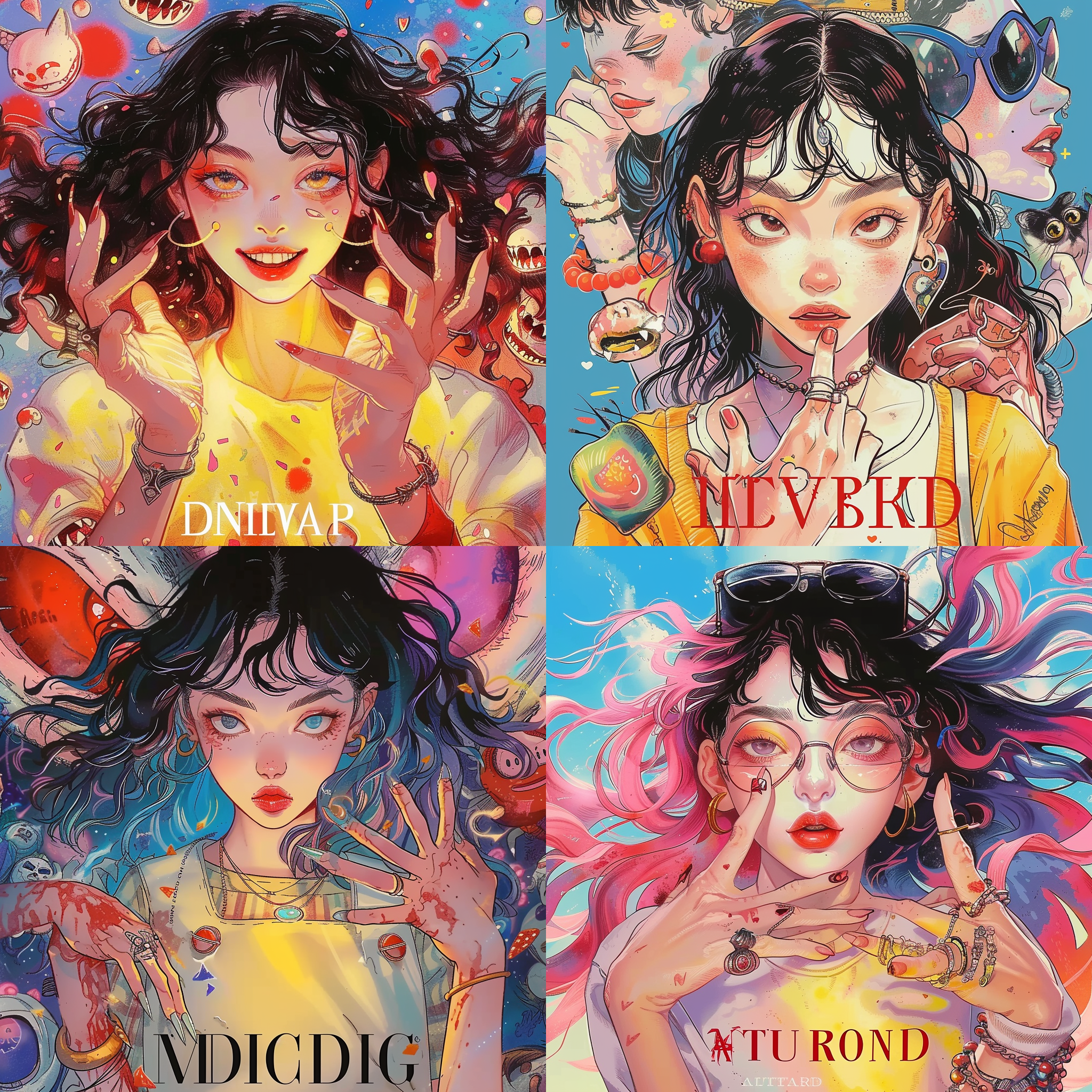 prompt. 手绘风格，鲜艳色彩，多样人物元素，叠加效果，卡通风格，明亮光影，生动表情，独特角度，欢快活泼。