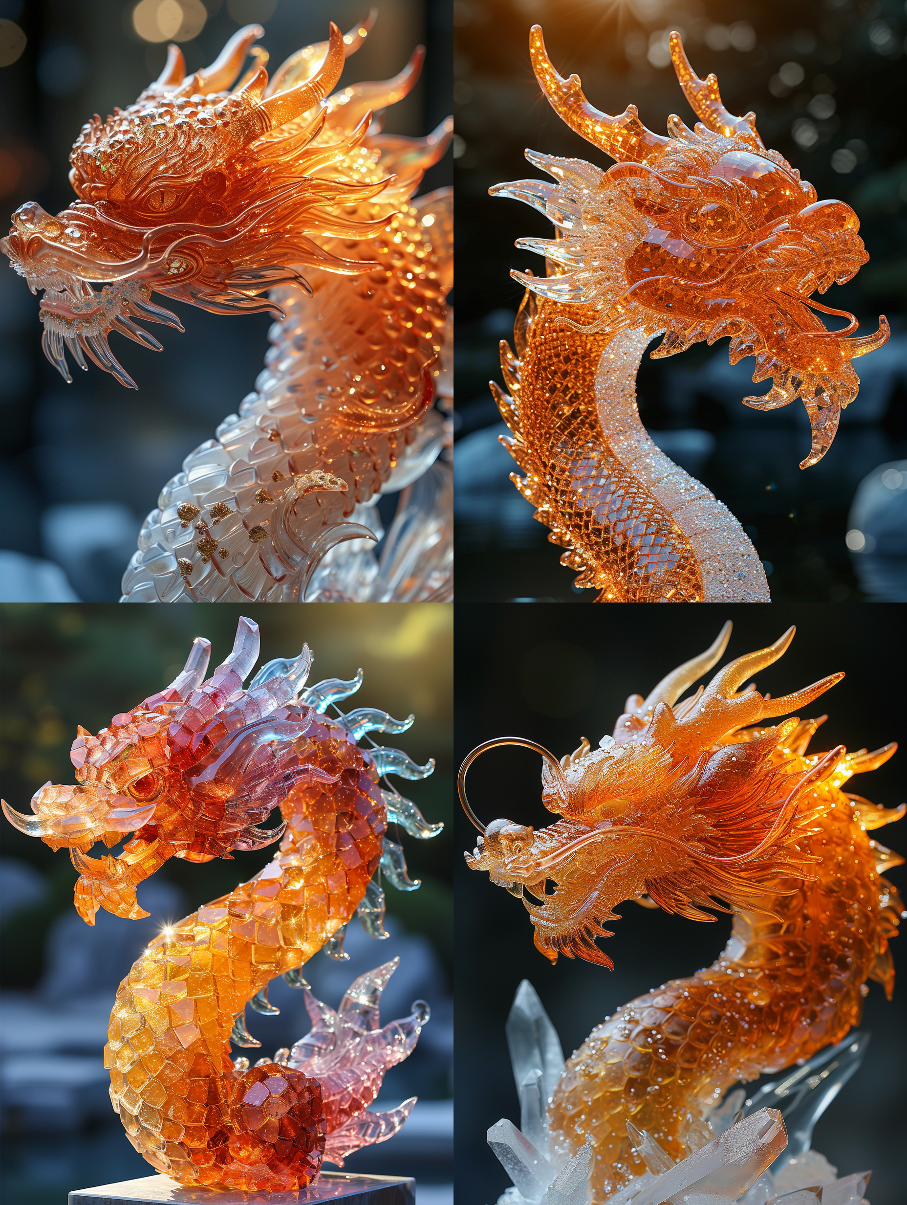 由水晶粒组成的中国龙头图案，闪闪发亮，艺术感造型，电影灯光