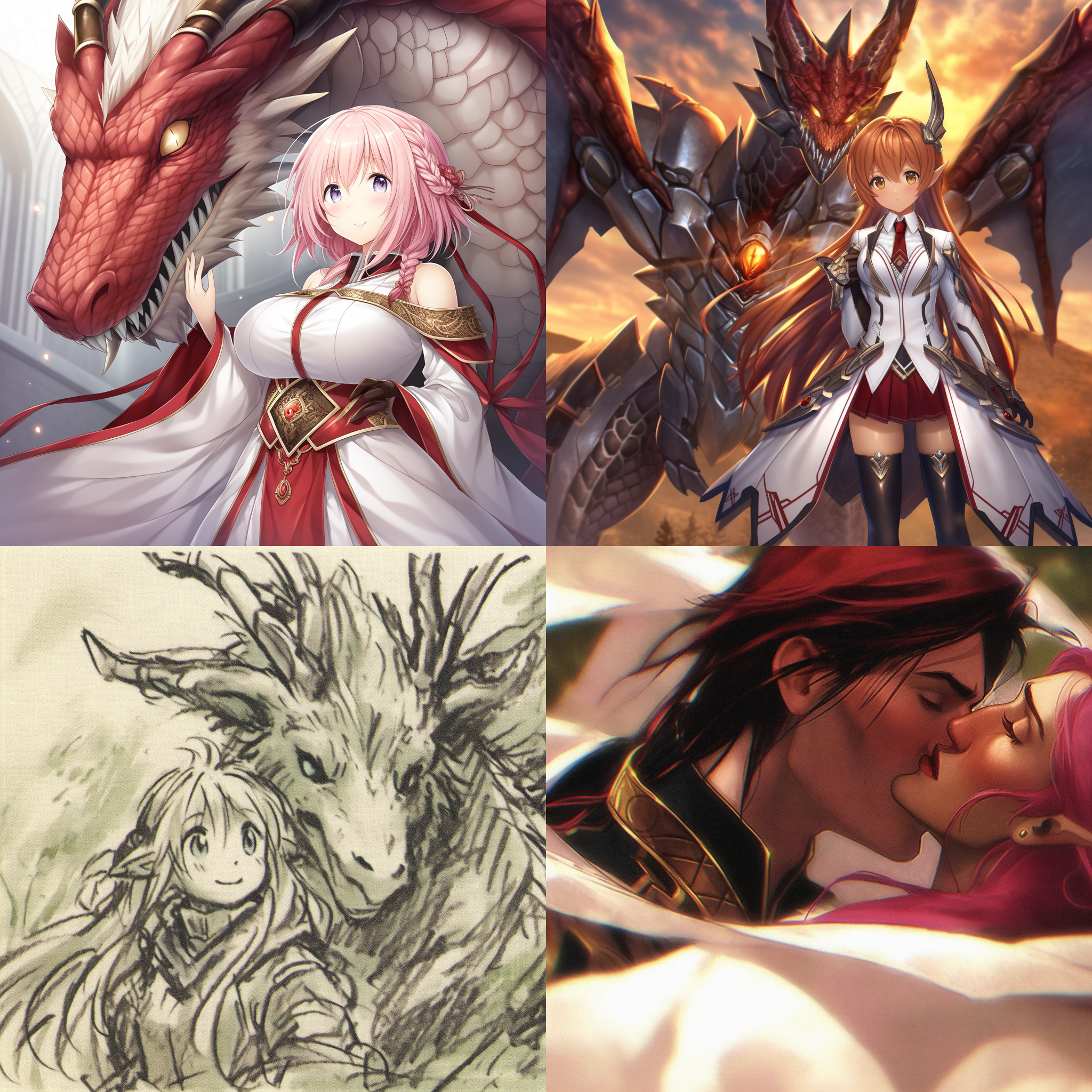 prompt. 龙女偎依，面部特写，现代服饰，暖色调，柔焦镜头，微笑，和谐，神秘。