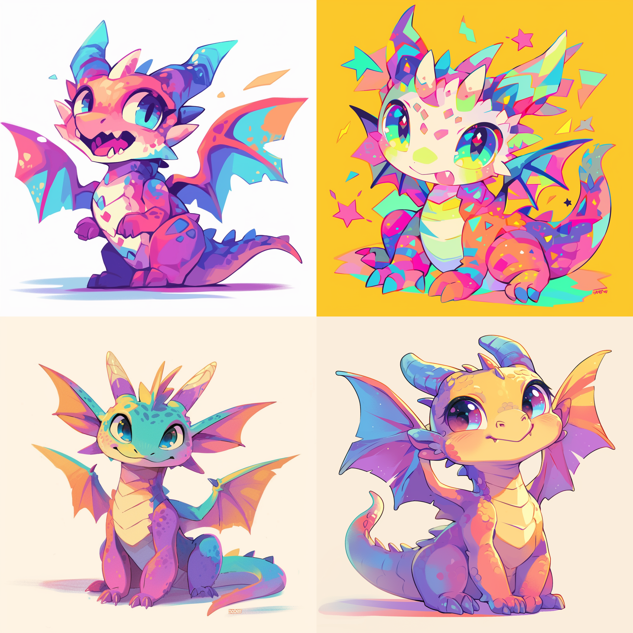 一条五彩卡通龙，可爱的笑容，一双大大的眼睛，多巴胺颜色