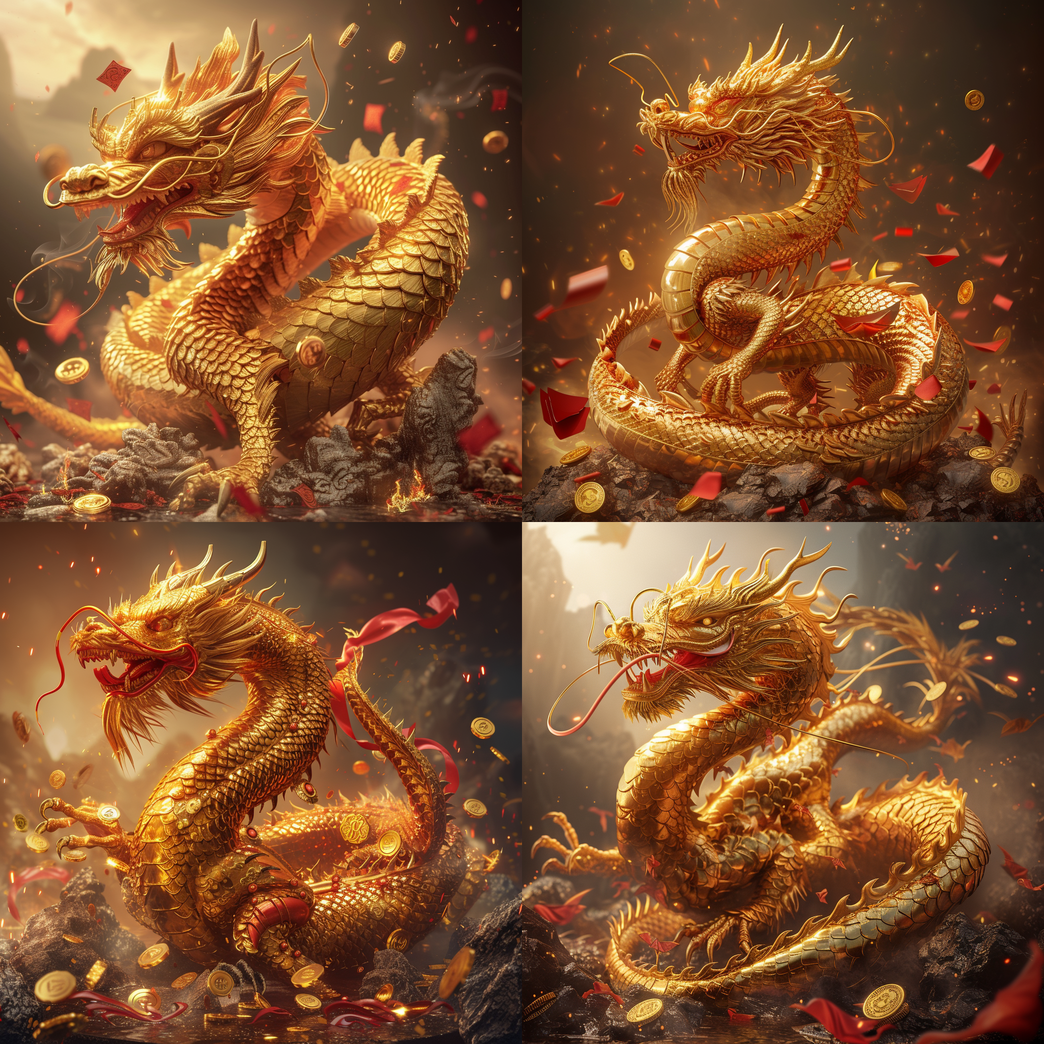 大金龙，威武霸气，红金配色，金光闪闪，有元宝，有金币，有红包
