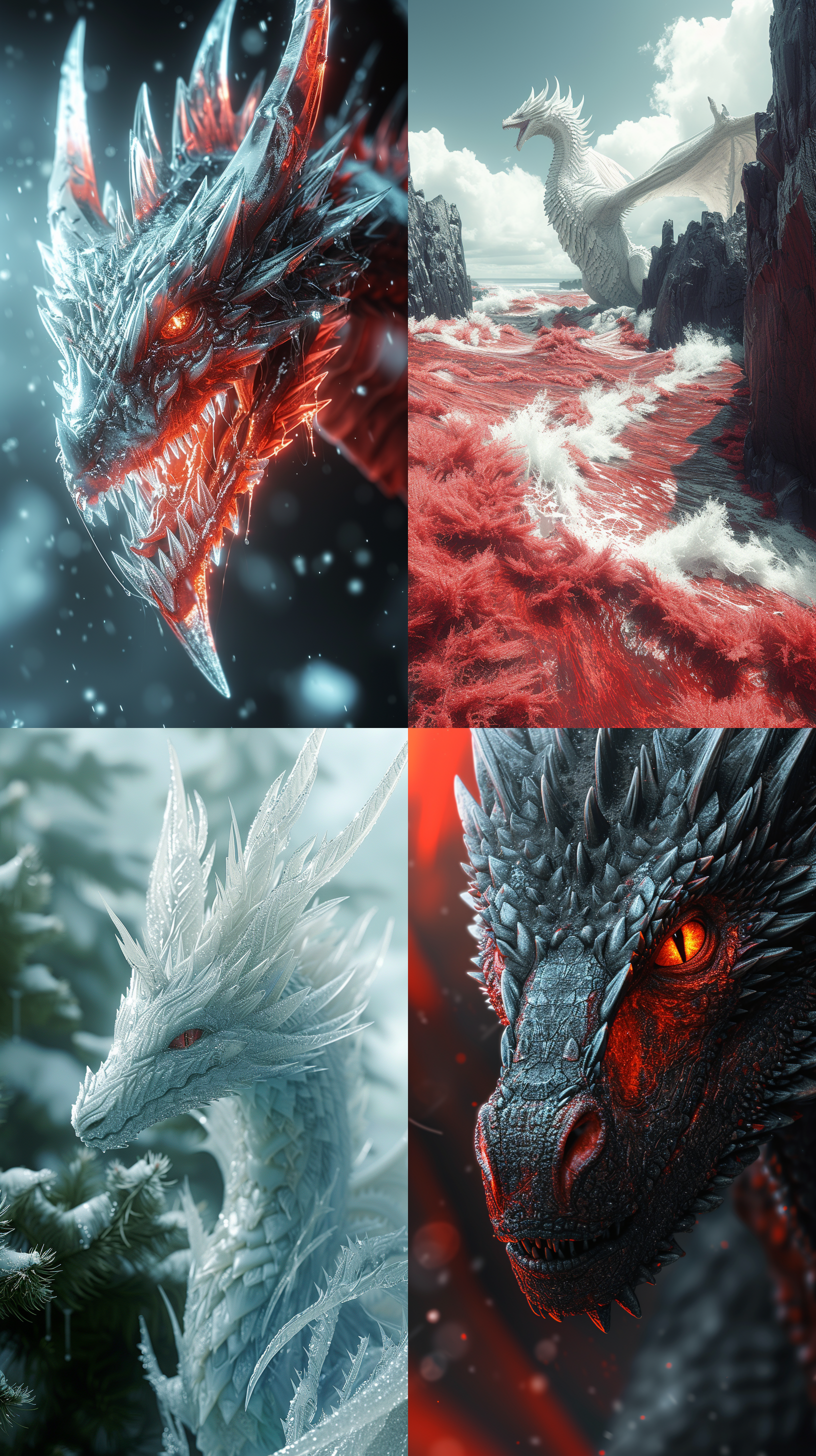 prompt. 神话生物，立体浮雕，搅拌机材质，细节惟妙惟肖，3d渲染，红色背景，俯瞰角度，闪耀光芒，8k画质，树脂材质，uhd莱卡镜头，威武霸气，新年插画。