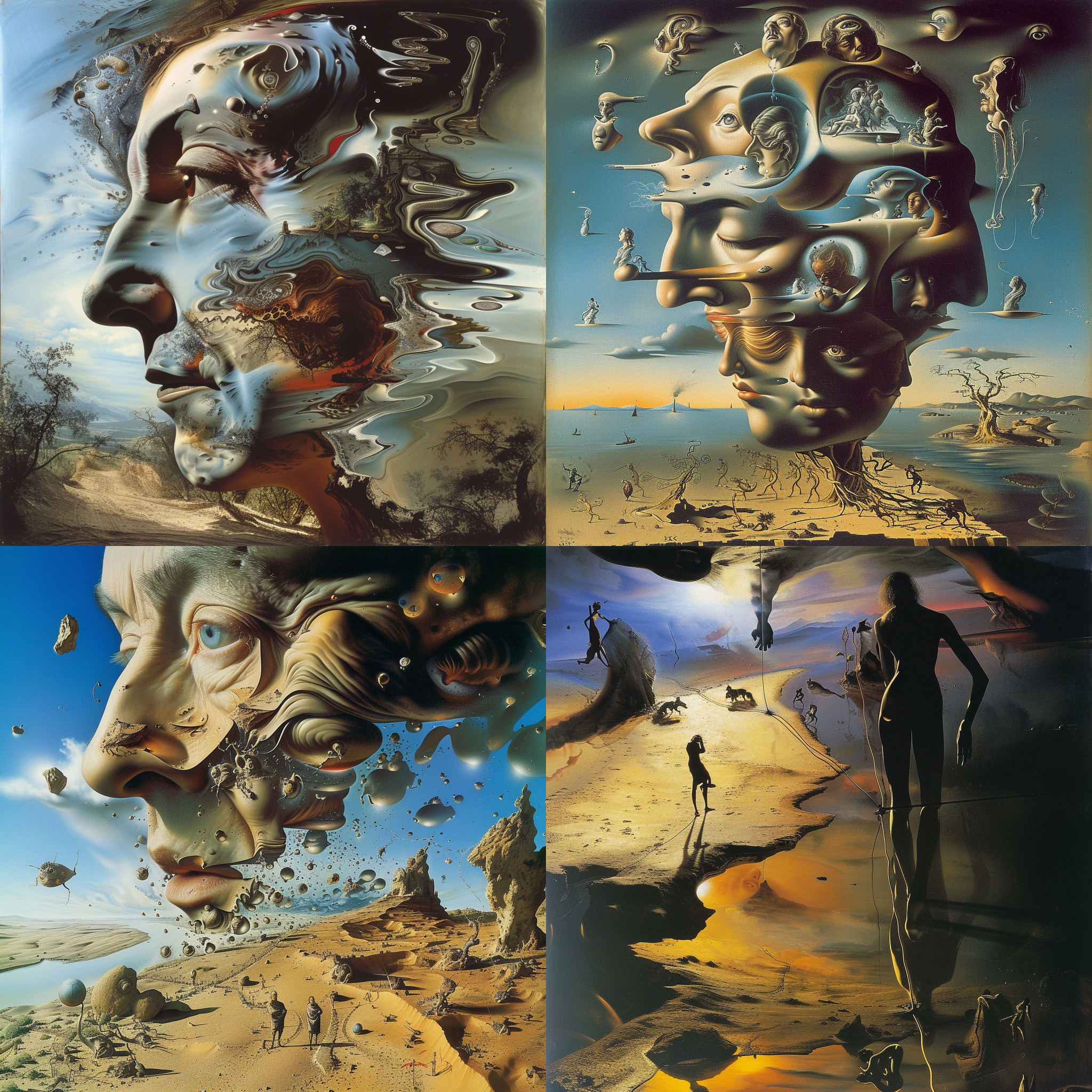 达利，梦幻般的景象，夸张的色彩和形状，奇幻的场景和元素，独特的服装和发型，夸张而有趣的面部表情，自由而灵活的动作，宛如走进了一个充满奇思妙想的梦境。enfp的灵魂在艺术中得到了完美的表达。达利，艺术，梦幻，夸张，奇幻，创造力，自由，灵活，奇思妙想，艺术家。