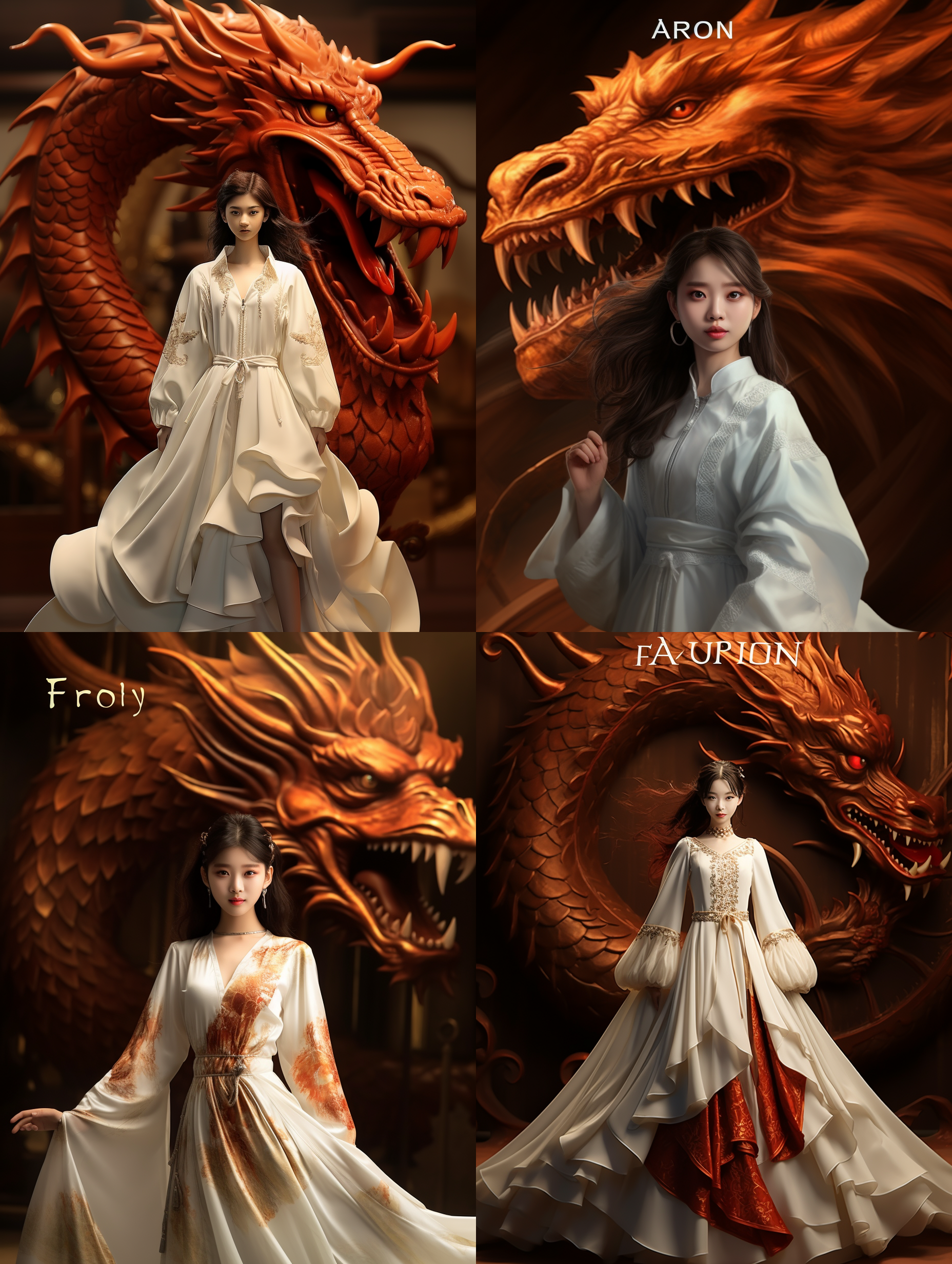 金色龙，女孩红色衣服