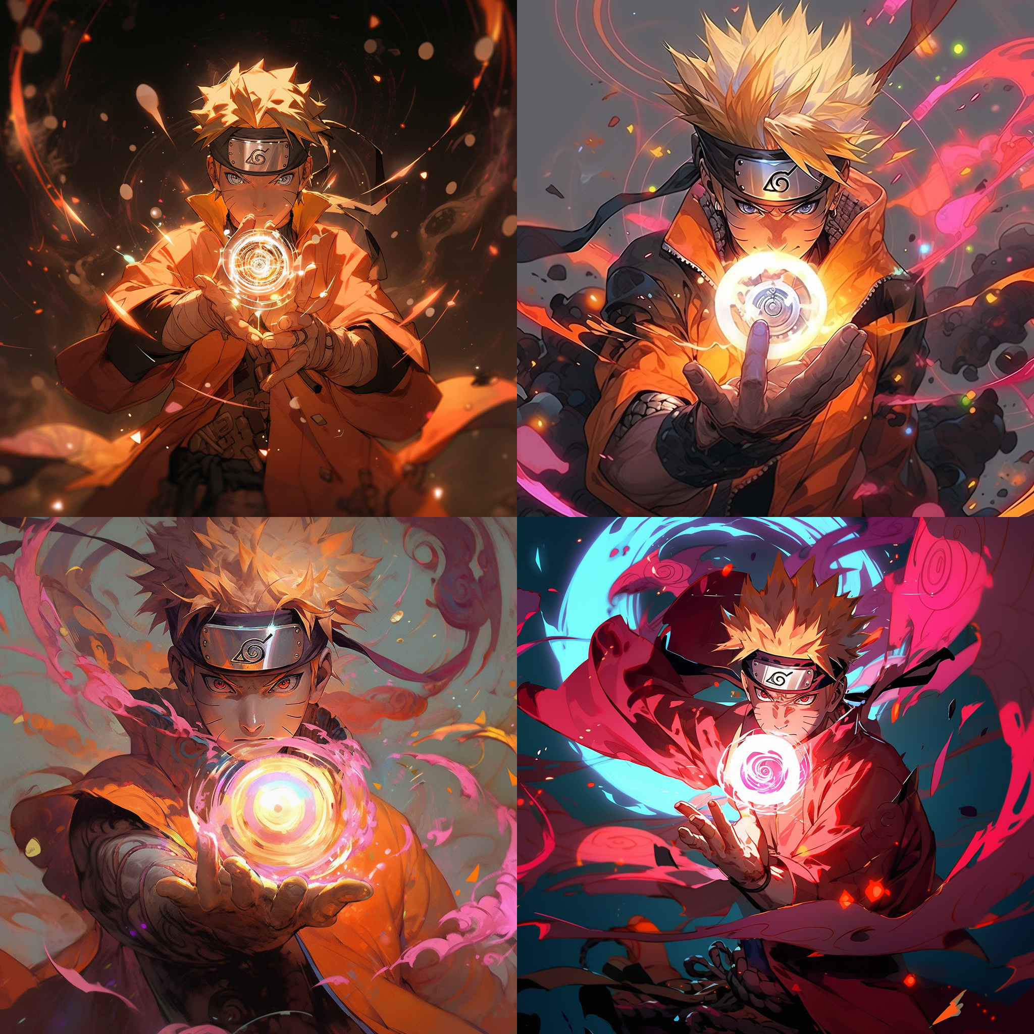 火影忍者，漩涡鸣人，九尾仙人模式，手持螺旋丸。高质量，超细节，8k，杰作，官方艺术。