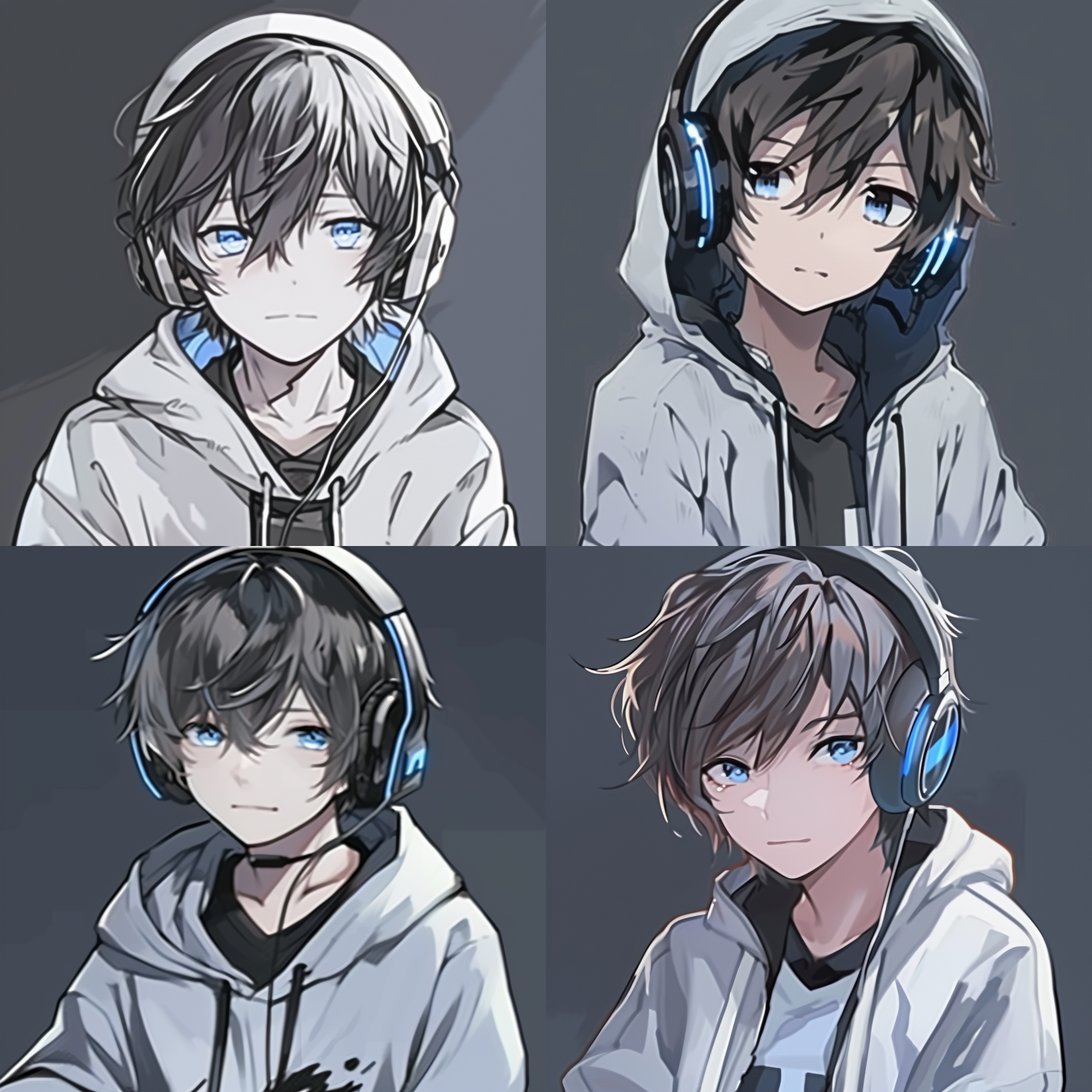 a handsome and cool boy with headphones on and a hoodie over their head， anime, an anime drawing, adam manyoki, computer art