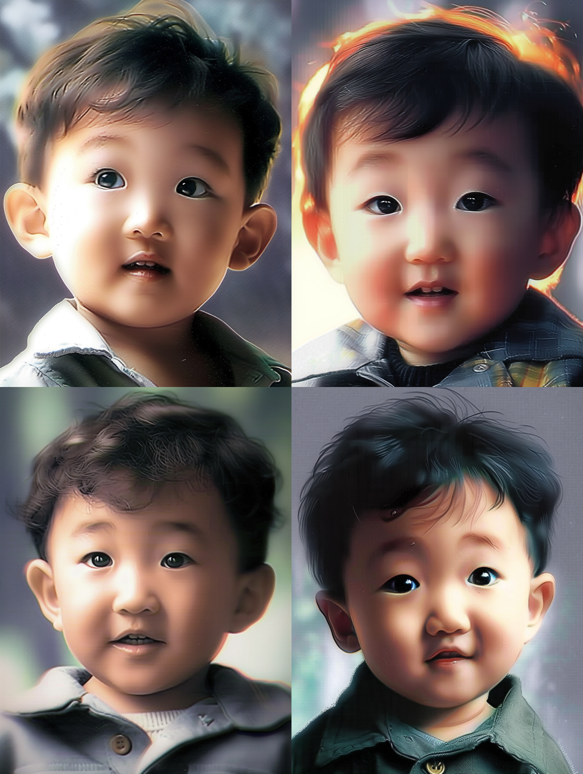 小男孩微笑，双眼皮，大眼睛，眼神有光，嘴唇厚，彩色，树林背景，侧逆光，轮廓光，补光，投影层次。