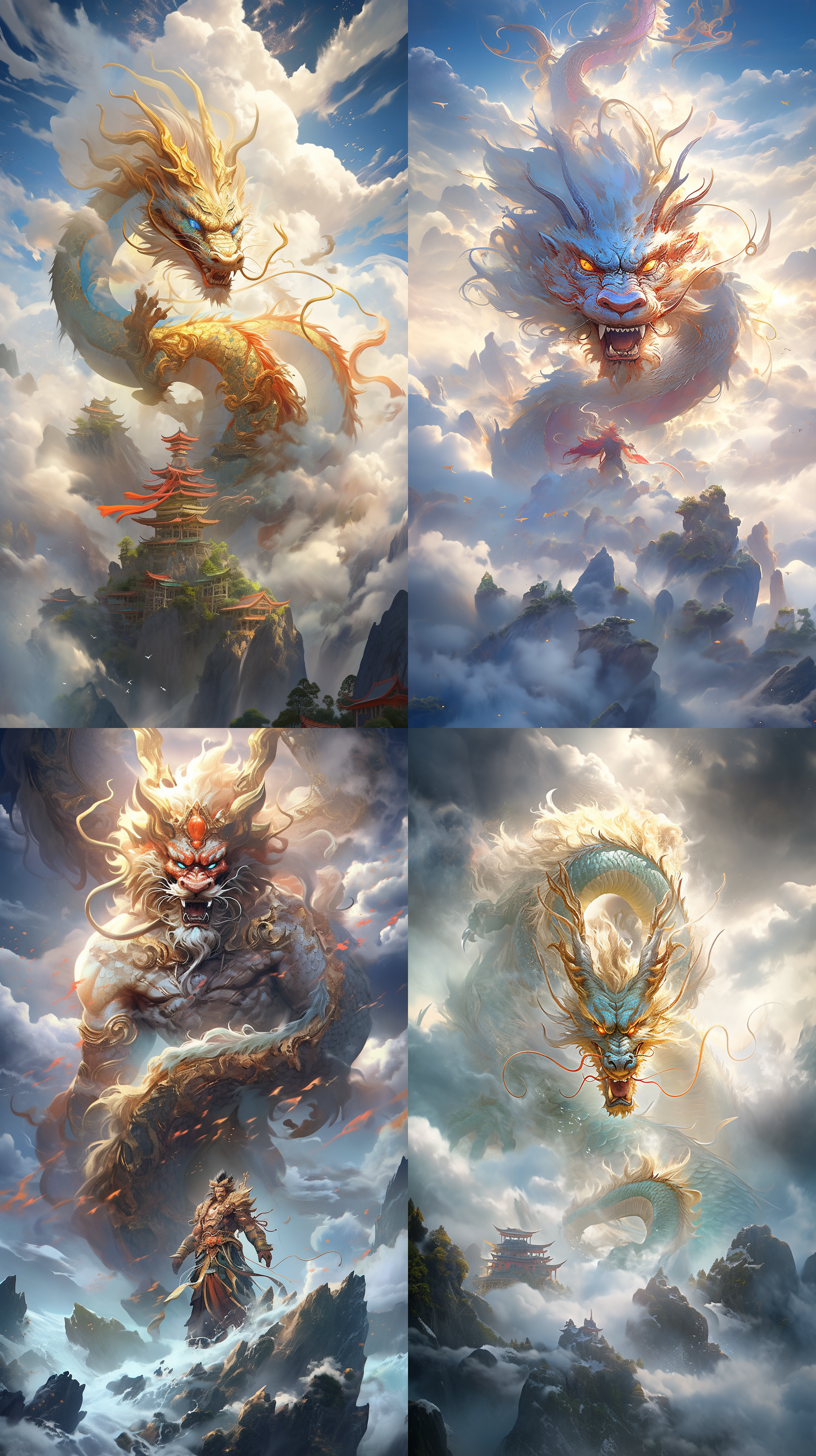 prompt. 中国神话中的神兽青龙, 腾云驾雾, 全身镜头, 全景摄影, 特写, 梦幻山水背景, 超逼真, 超现实, 超完美细节把控, 超清晰外观设计, 梦幻引擎, 梦幻云雾细节, 色彩丰富, 超真实场景, 超高清画质, 超高清, 高细节, 完美画面, 水晶般清晰, 高精度, 32k, 苹果壁纸.