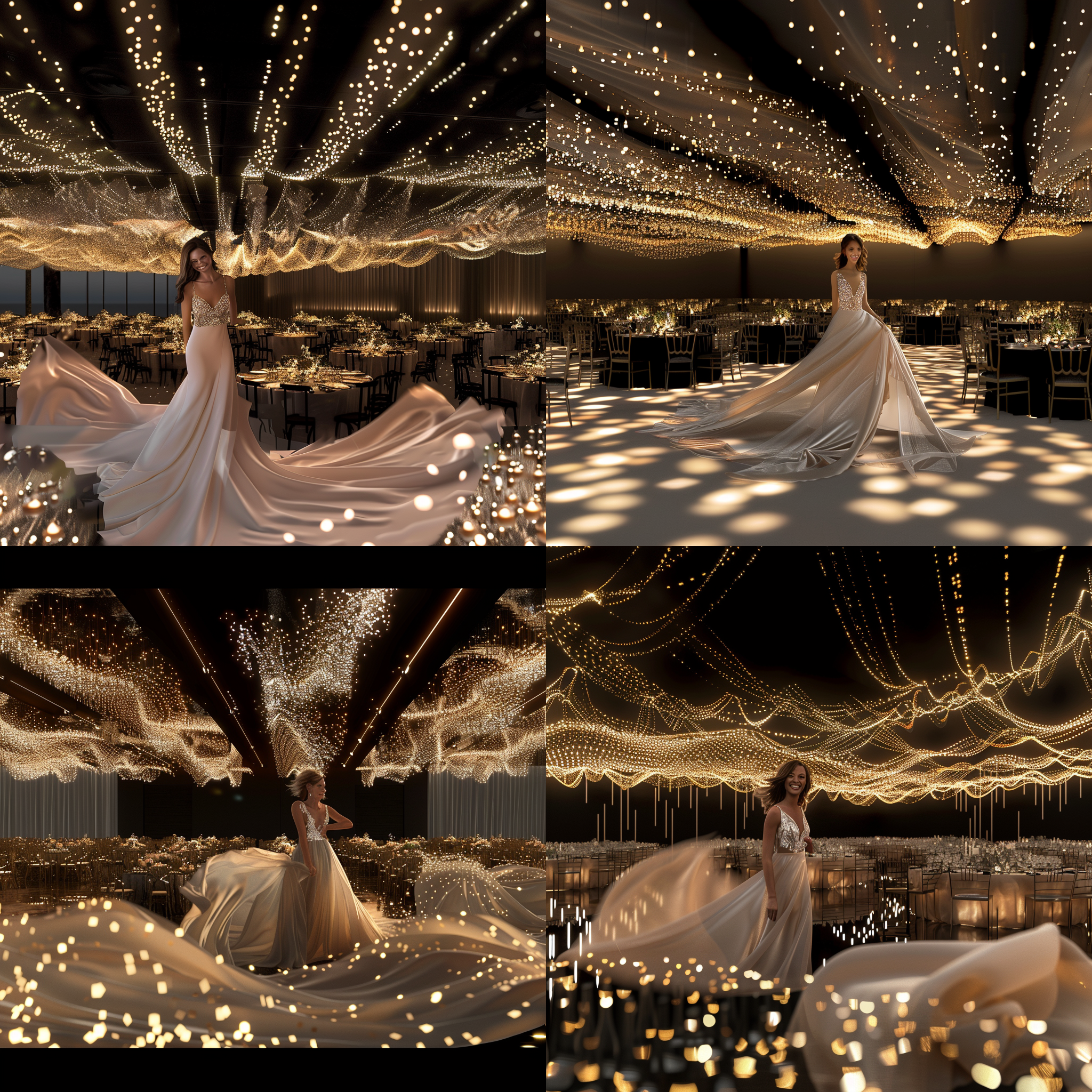 prompt. 穿婚纱的模特，沙滩上，日落背景，长焦镜头，柔和侧光，优雅动作，飘逸裙摆，幸福笑容，浪漫色调，情感丰富。