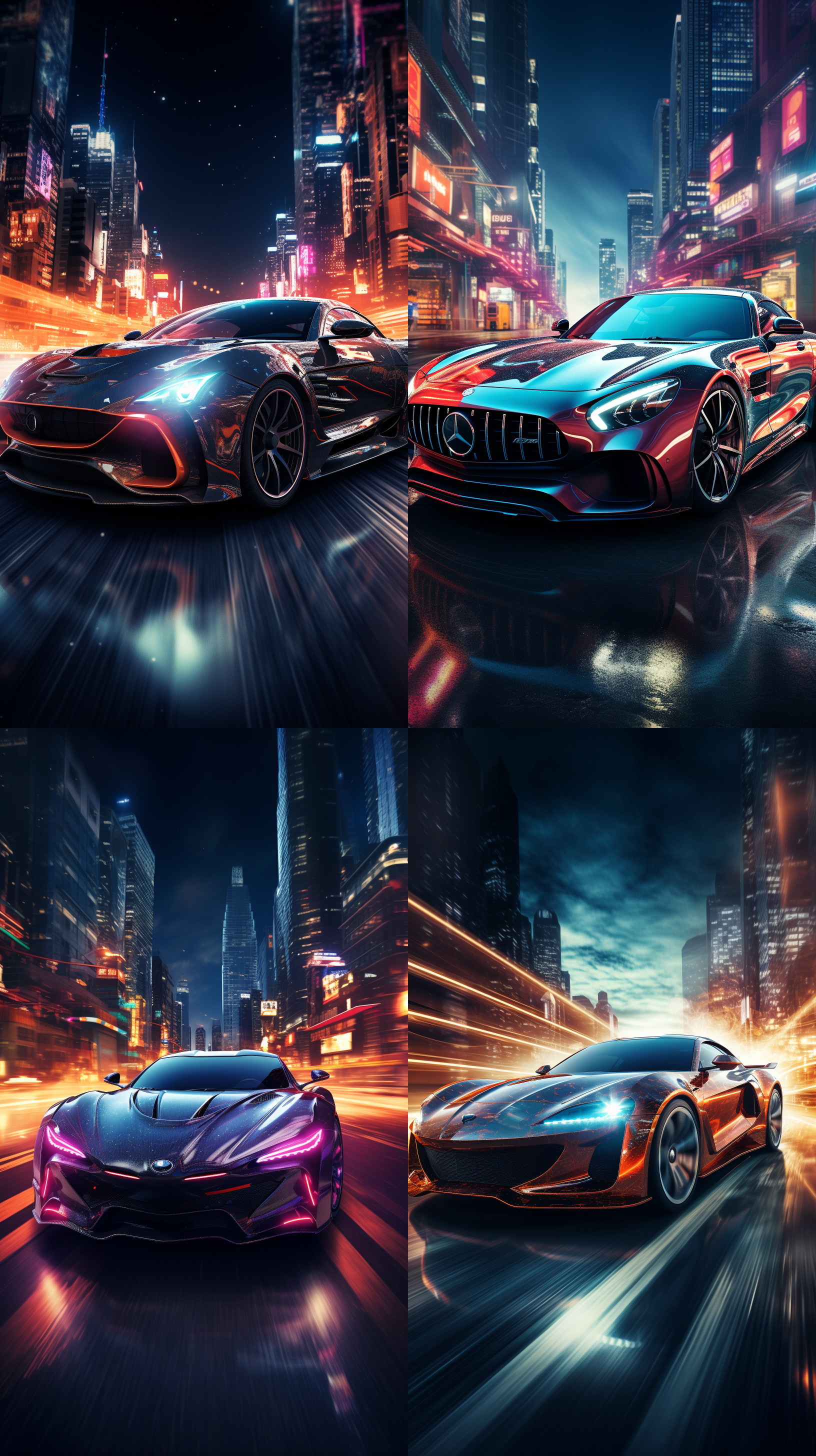 long exposure shot in a futuristic city in the space, a sports car was speeding along,give out light distopic future, art by mark cooper,hyper detailed, hdr, intricate, masterpiece,wide angle shot, galaxy planet hri 8k,cinematic lighting, sharp,4k