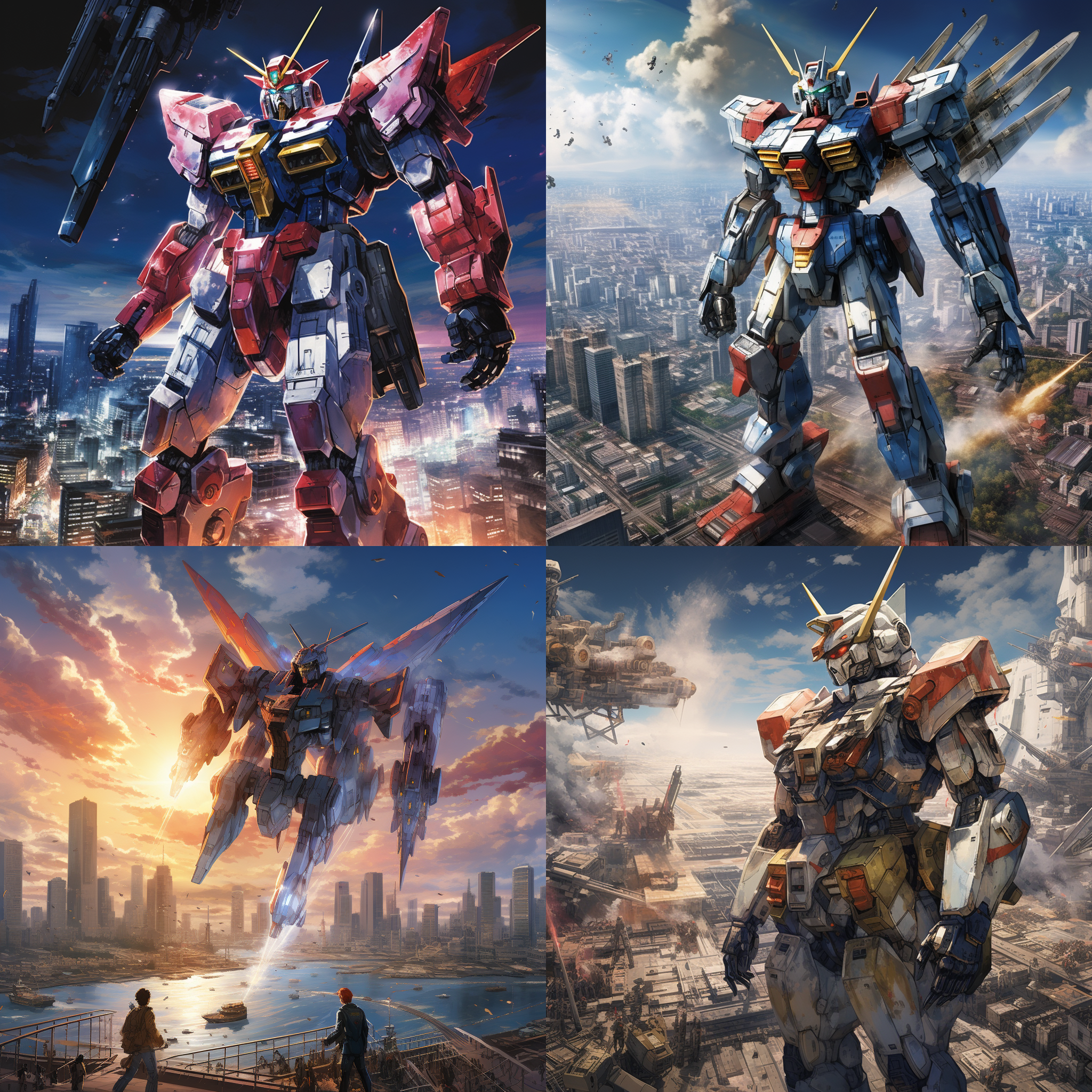 mobile suit gundam, swiftly soaring through the skies above the city, presents a vivid and realistic visual experience