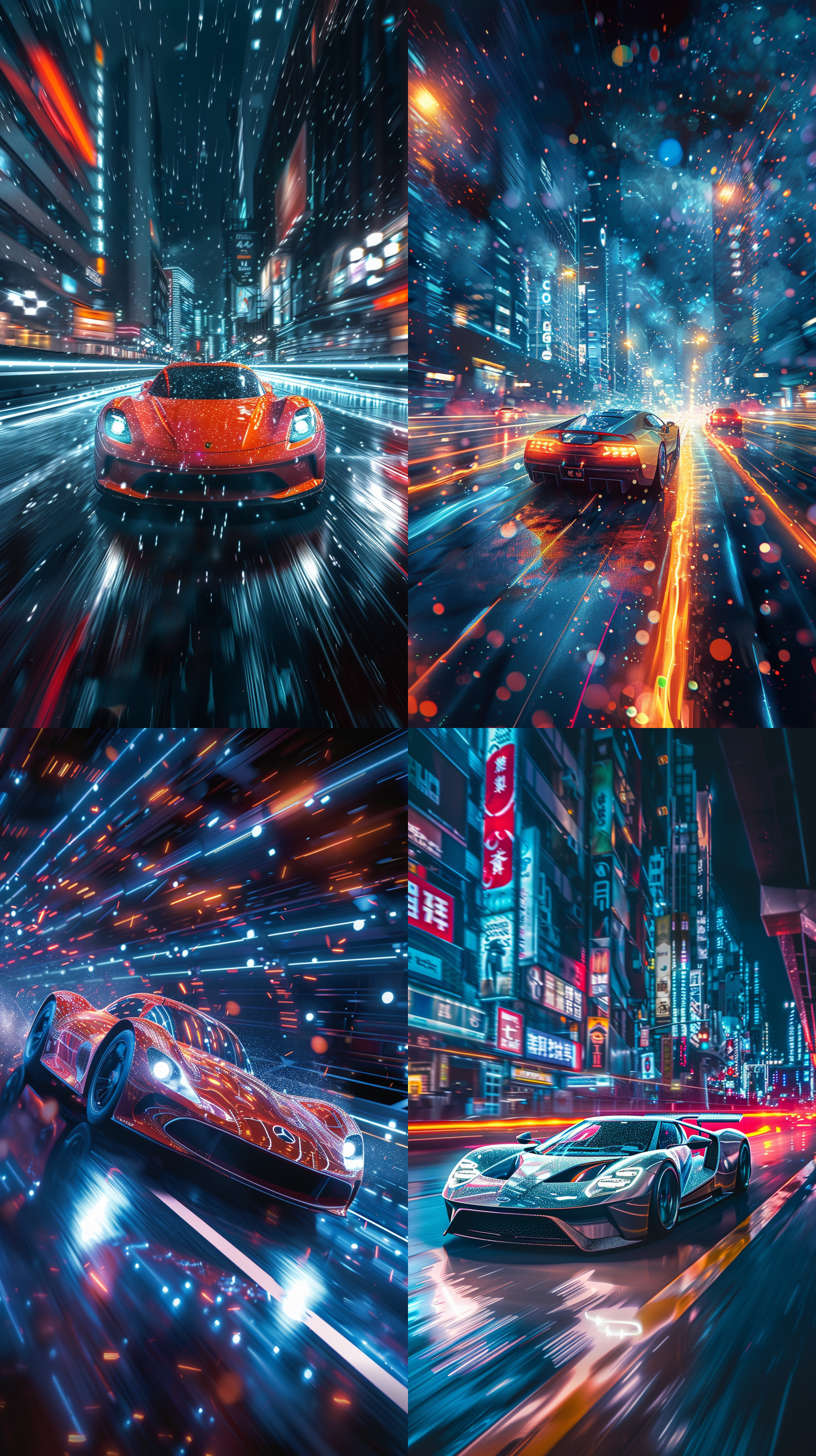 long exposure shot in a futuristic city in the space, a sports car was speeding along,give out light distopic future, art by mark cooper,hyper detailed, hdr, intricate, masterpiece,wide angle shot, galaxy planet hri 8k,cinematic lighting, sharp,4k