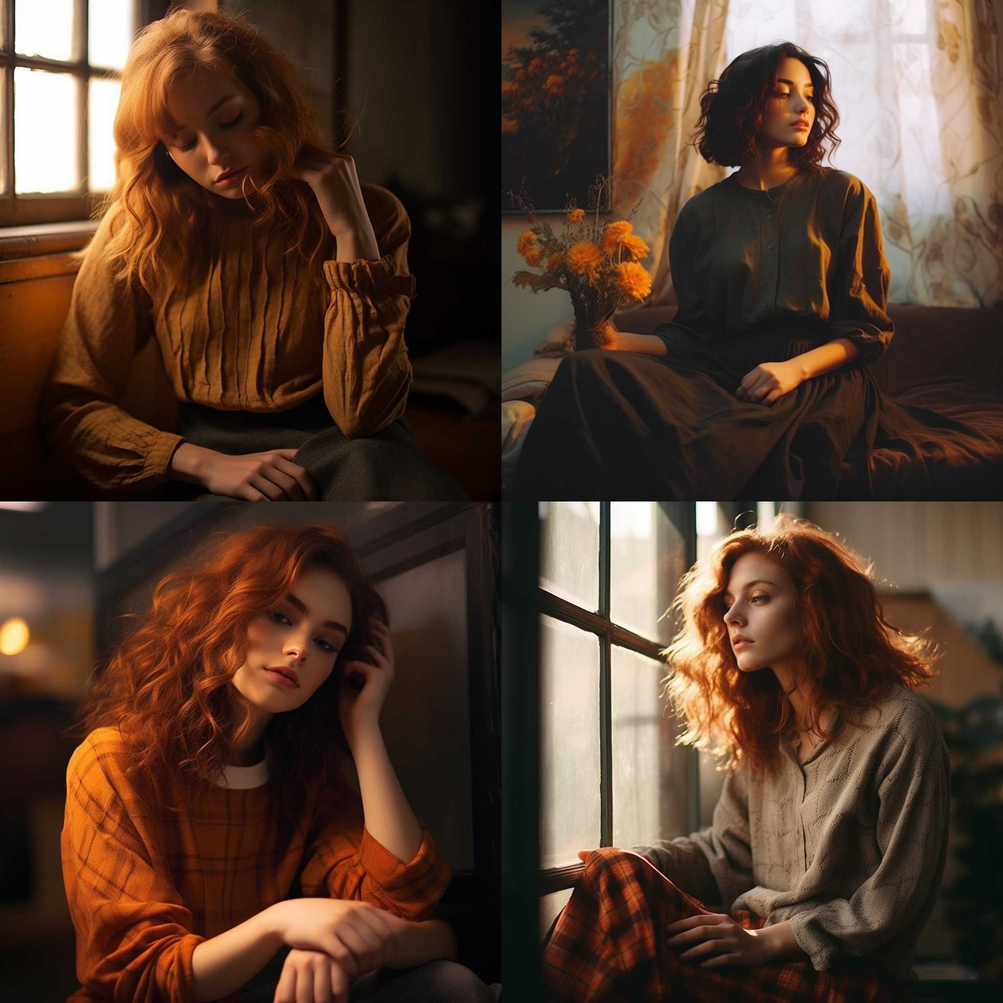 prompt. infj, portrait composition, soft lighting, introspective gaze, artistic attire, emotional depth, creative environment, insightful expression, warm color palette, prime lens, contemplative mood, idealistic.