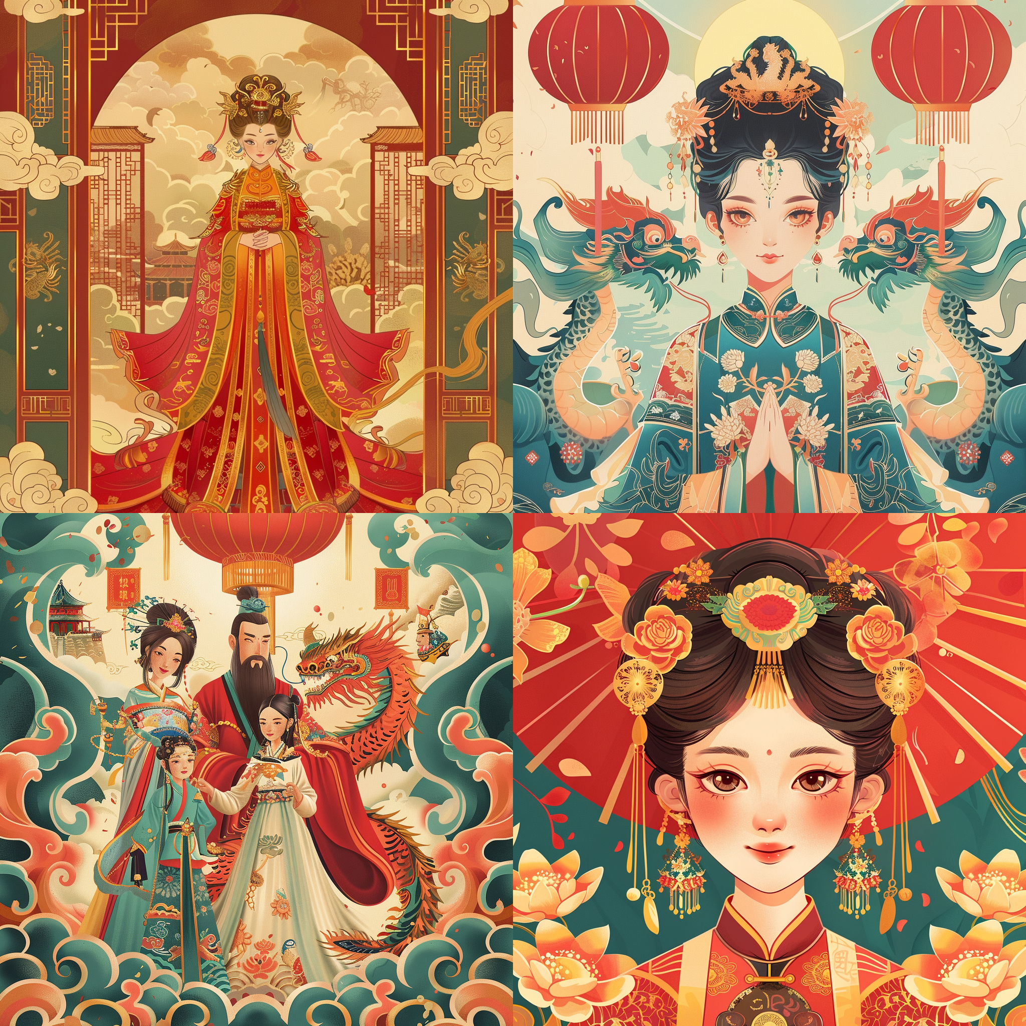 文字元素开工大吉，画面中有开工大吉，平面，简洁设计，鲜艳色彩，对称构图，3:4比例，扁平风格，背景为若隐若现中国龙，朦胧意境，喜庆氛围。