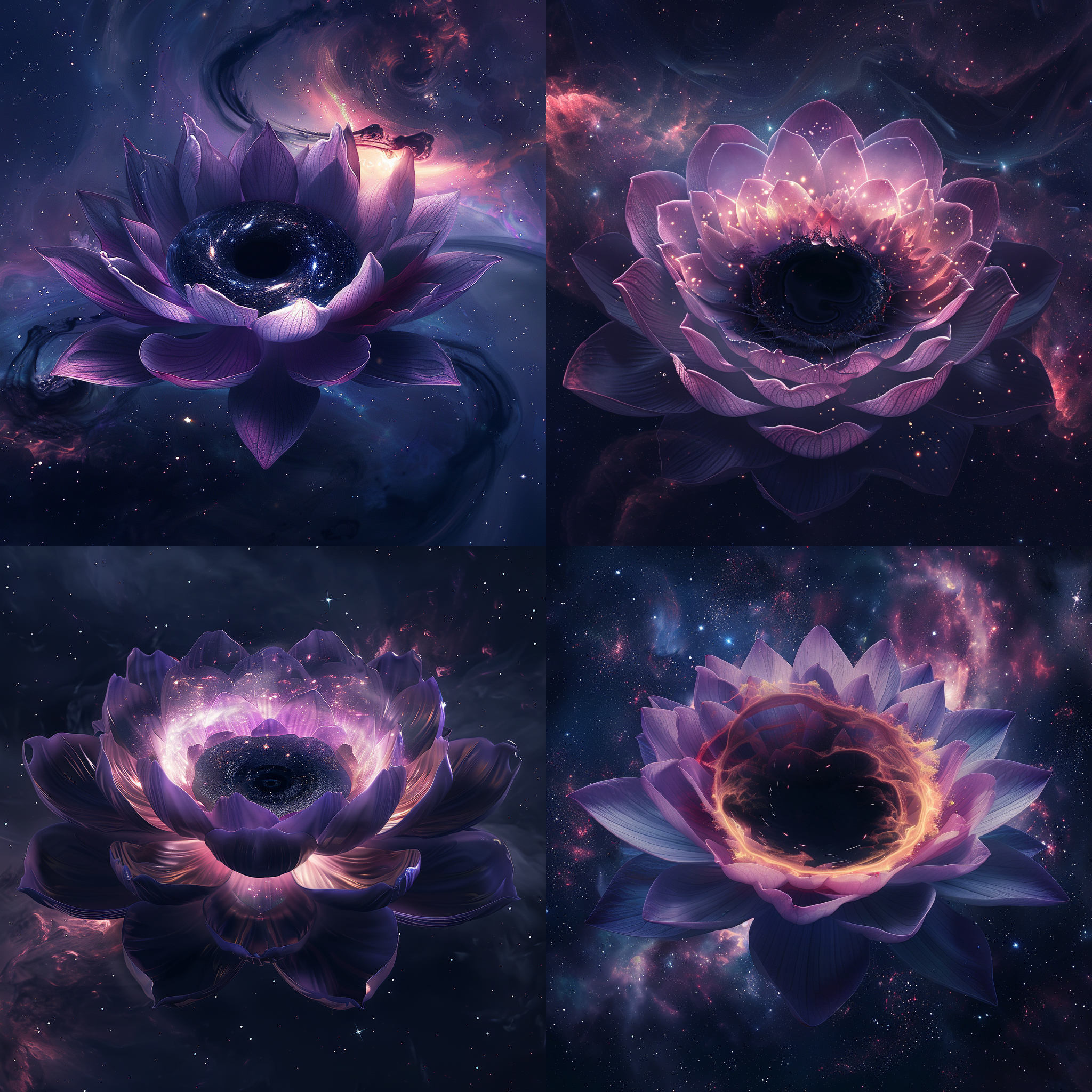 荷花漂浮，宇宙星空，真实风格，高饱和度，宇宙黑洞，微距镜头，神秘光影，静态，