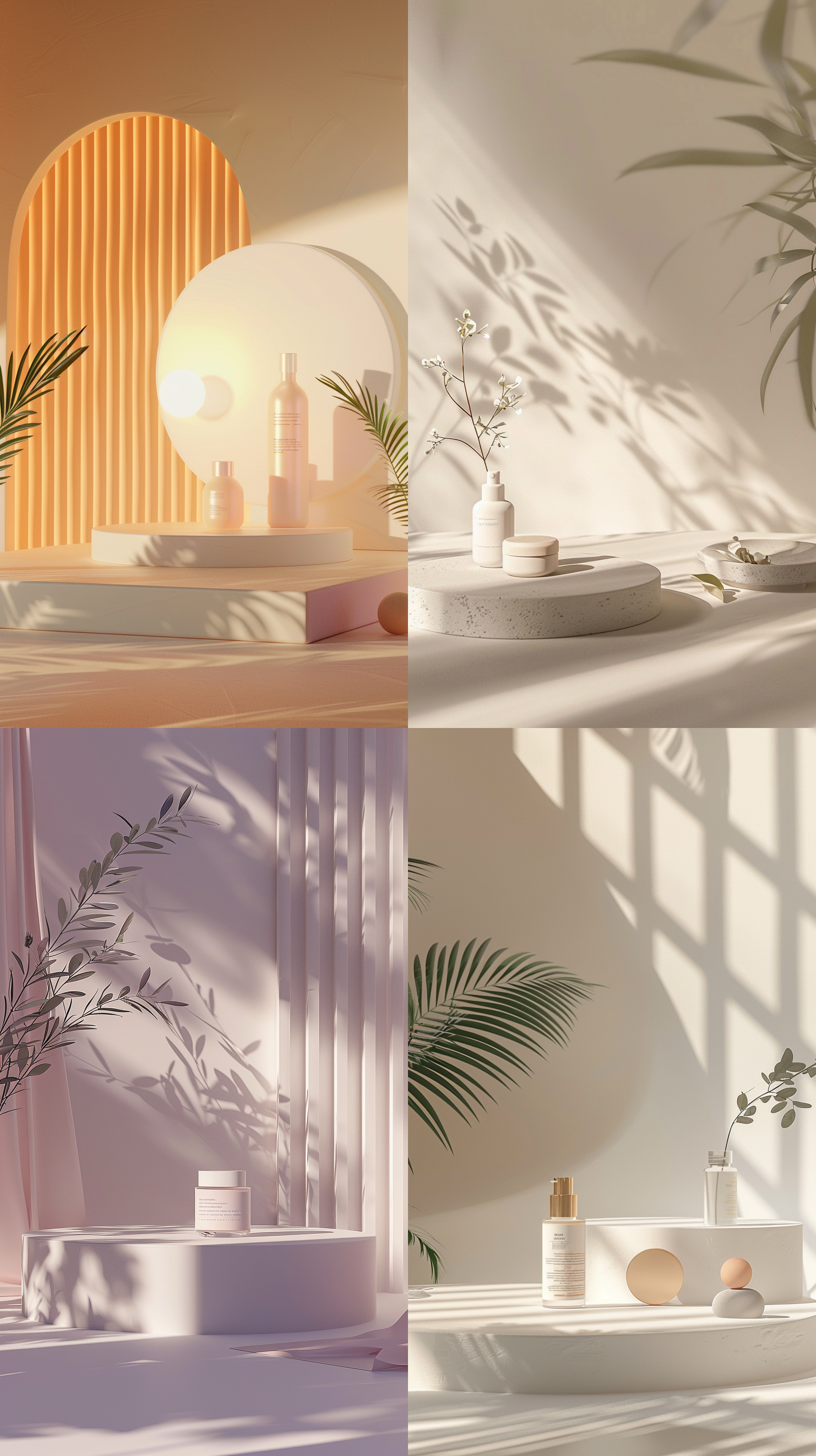 minimalist stage design for skin care products serenity,stage focus,a single product stage was placed in the middle social media product scenario application,digital environment.c4d octane render and blenderstudio lightinghigh quality, ultra-high definition 32kuhd