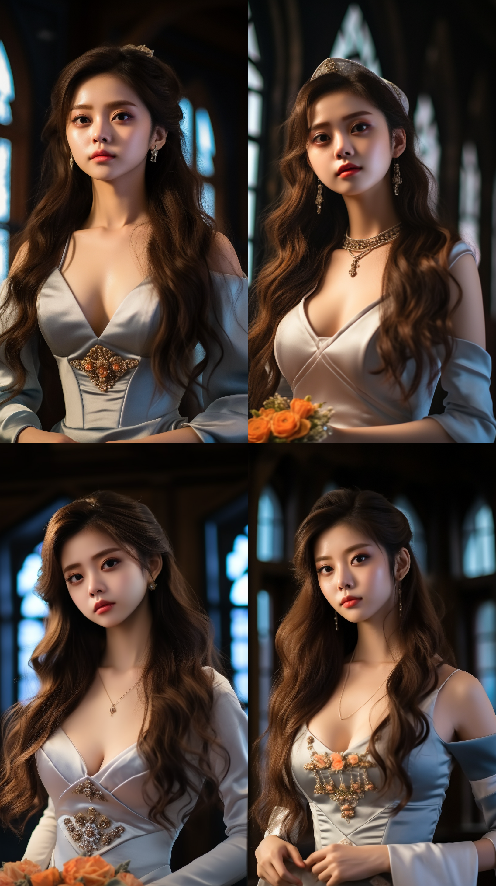 亚洲女神，繁花背景，复杂史诗质感，柔和光线，飘逸长发，华丽服饰，微笑着，惊艳色彩，柔和色调，浓郁情感。