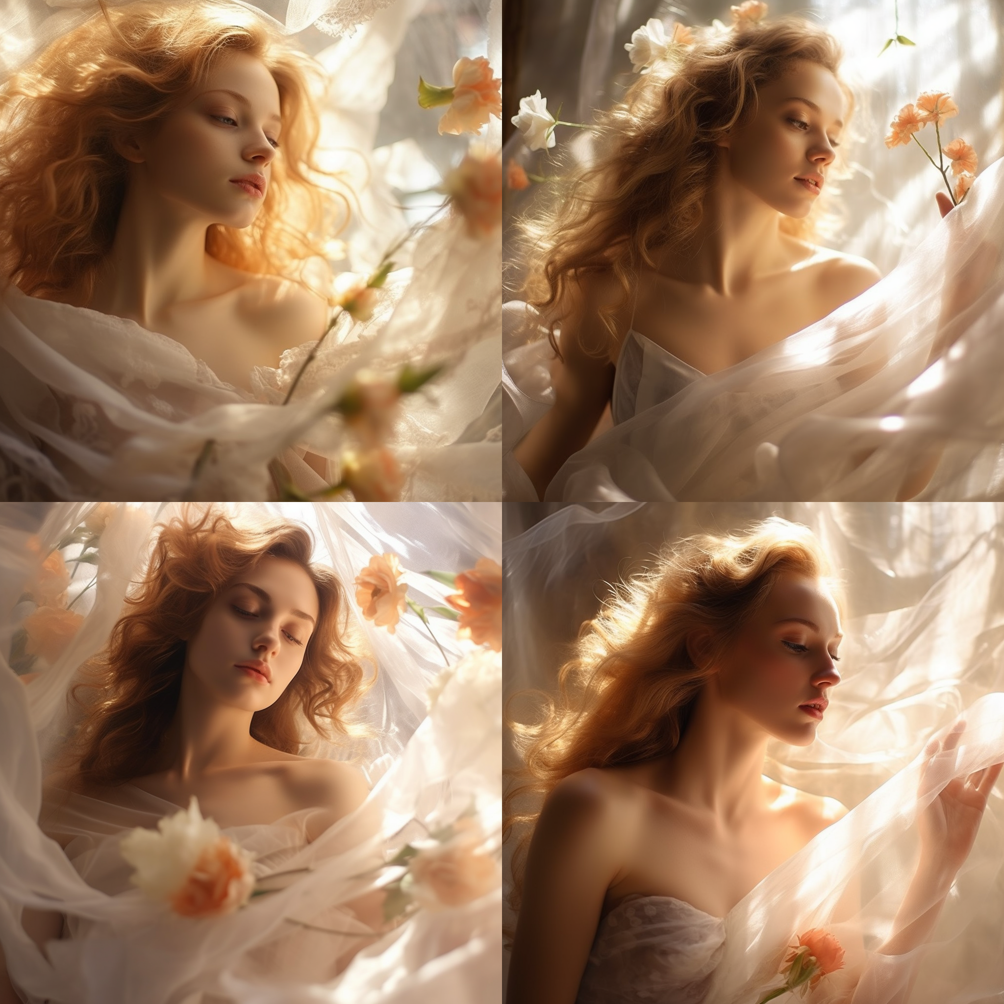 透明感，温暖氛围，低角度拍摄，纵向构图，自然光，微笑，自信，恬静，优雅，温柔，柔和色调，细腻表情，温馨。