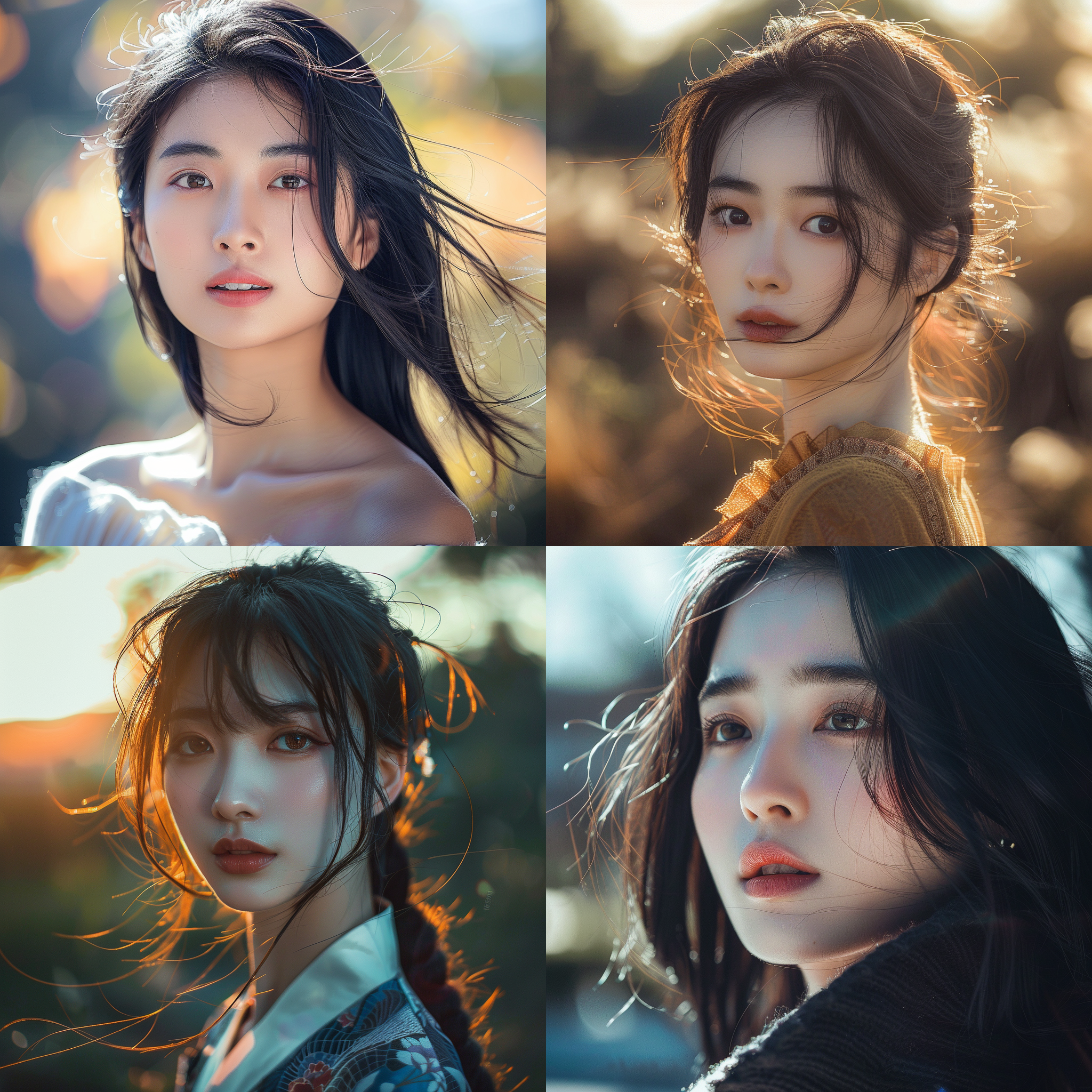 中式美女，黑色头发，皮肤白皙，运动气质，细节丰富，中长头发，阳光明媚，户外，逆光，长焦镜头，自然表情，优雅。