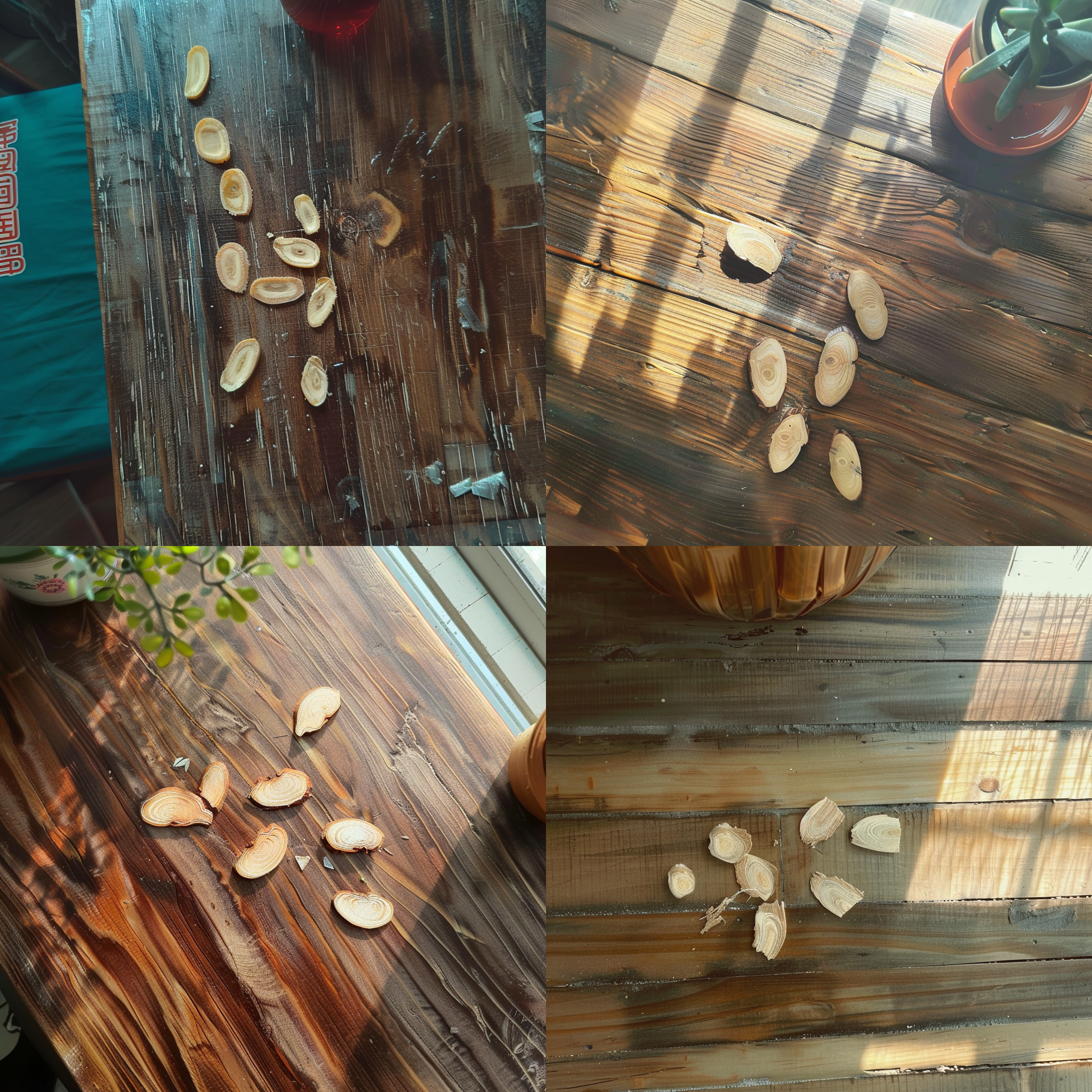 窗光映射，温暖氛围，俯拍角度，土房子纹理，木桌朴实，柔和色调，自然色彩。 赛博朋克城 标志设计 中式赛博