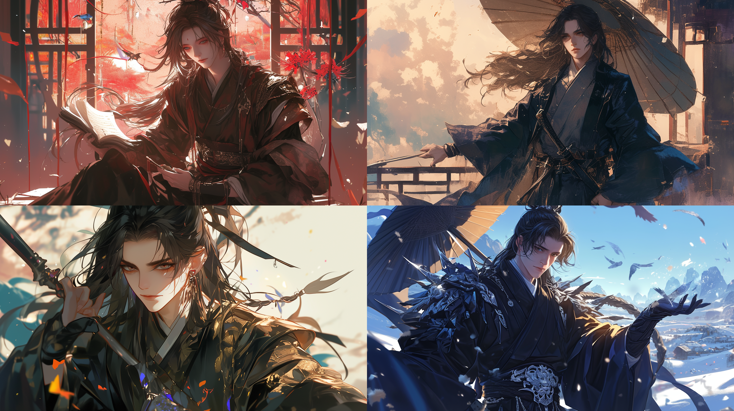 中国古代。年轻男子，黑色汉服