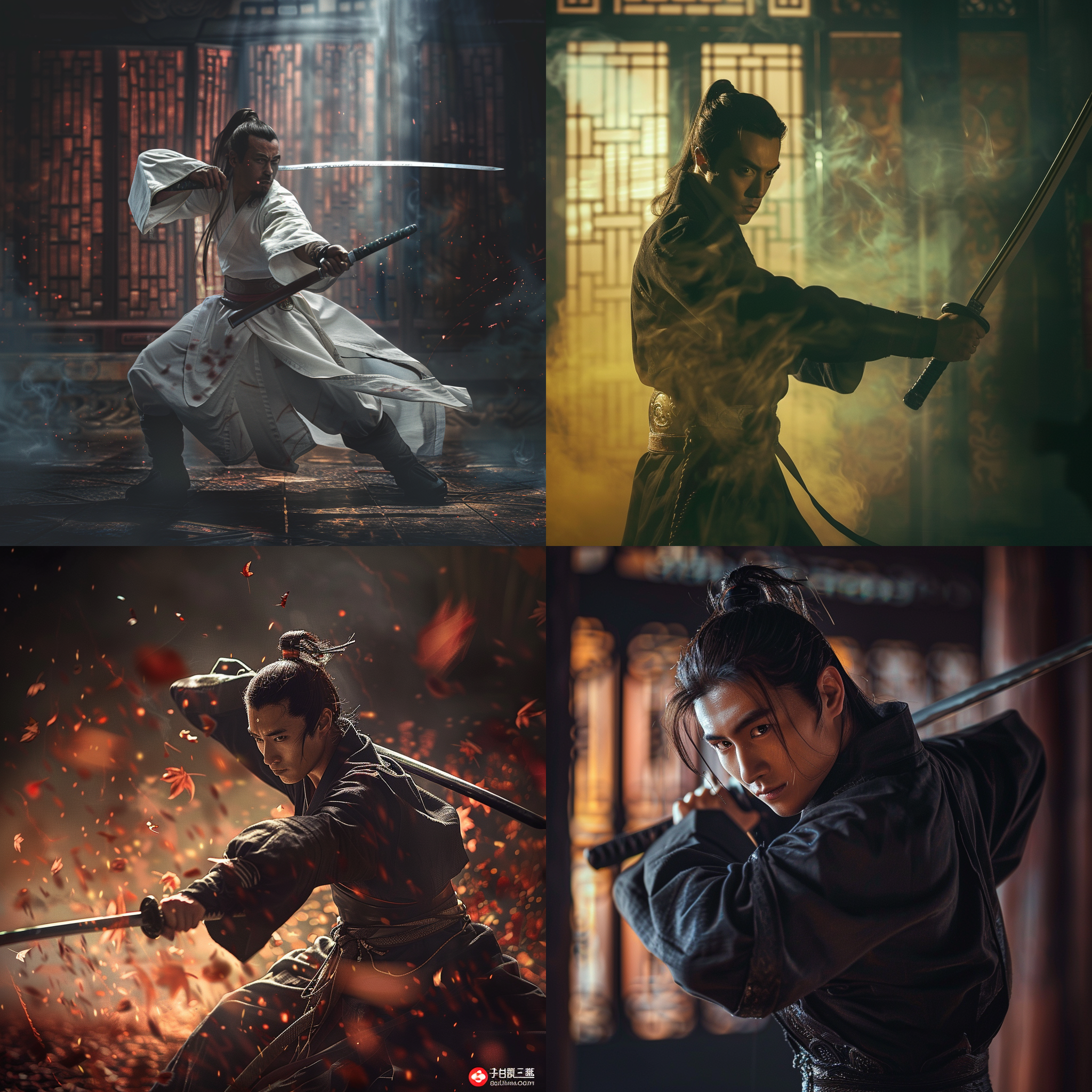 独臂剑客杨过，神秘中国风背景，侧光打造神秘氛围，内力充盈，剑法高超，潇洒不羁，亦正亦邪，英姿飒爽，微笑，神秘色调，快门速度快，中焦镜头，动作凌厉。