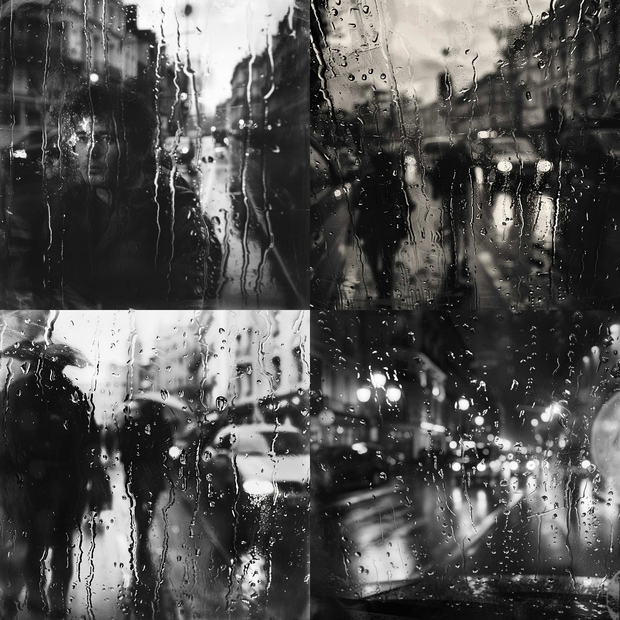 雨天车里，玻璃，模糊，城市，雨滴，黑白
