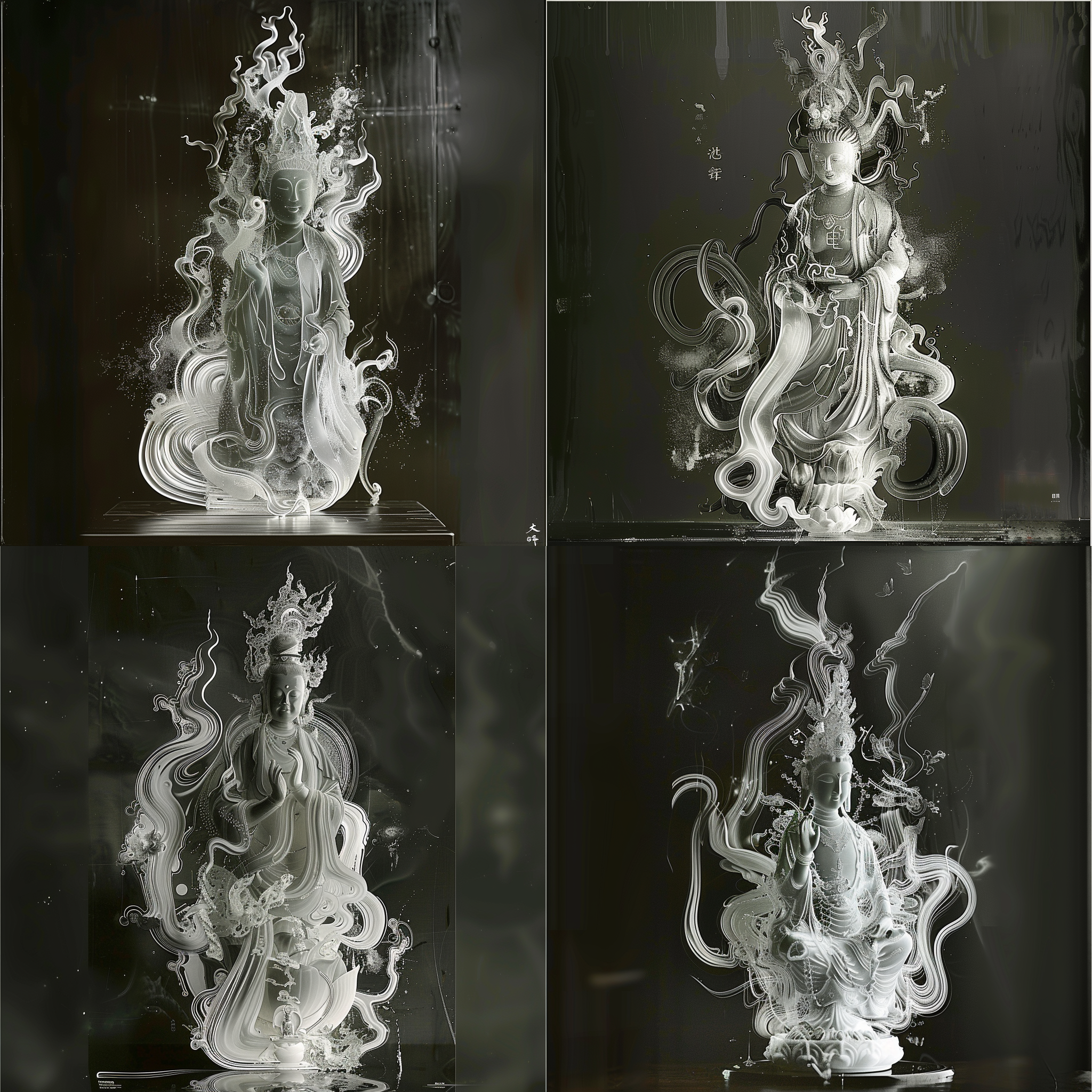 观音菩萨，禅意，高清 观音菩萨，禅意，高清，山间青翠，微笑，安详，莲花座，正面光，细节丰富，静谧，柔和色调，祥和。