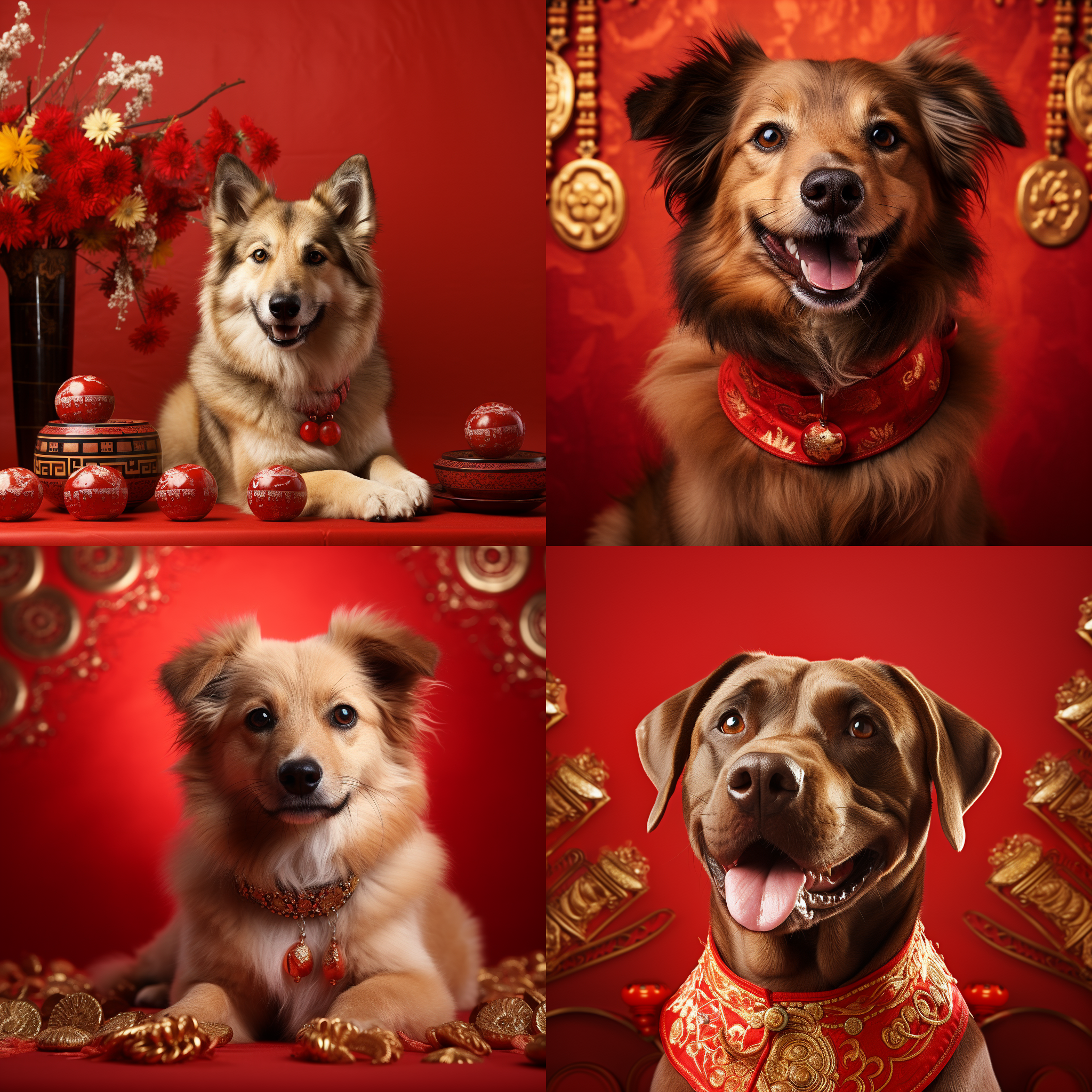 中国龙，红色背景，传统元素装饰，宽广构图，明亮柔和光线，细节丰富，友善眼神，爪子摆出v型，喜庆颜色，欢乐氛围，人物摄影，长焦镜头，微笑，视觉重点，明亮色彩，喜庆情绪。