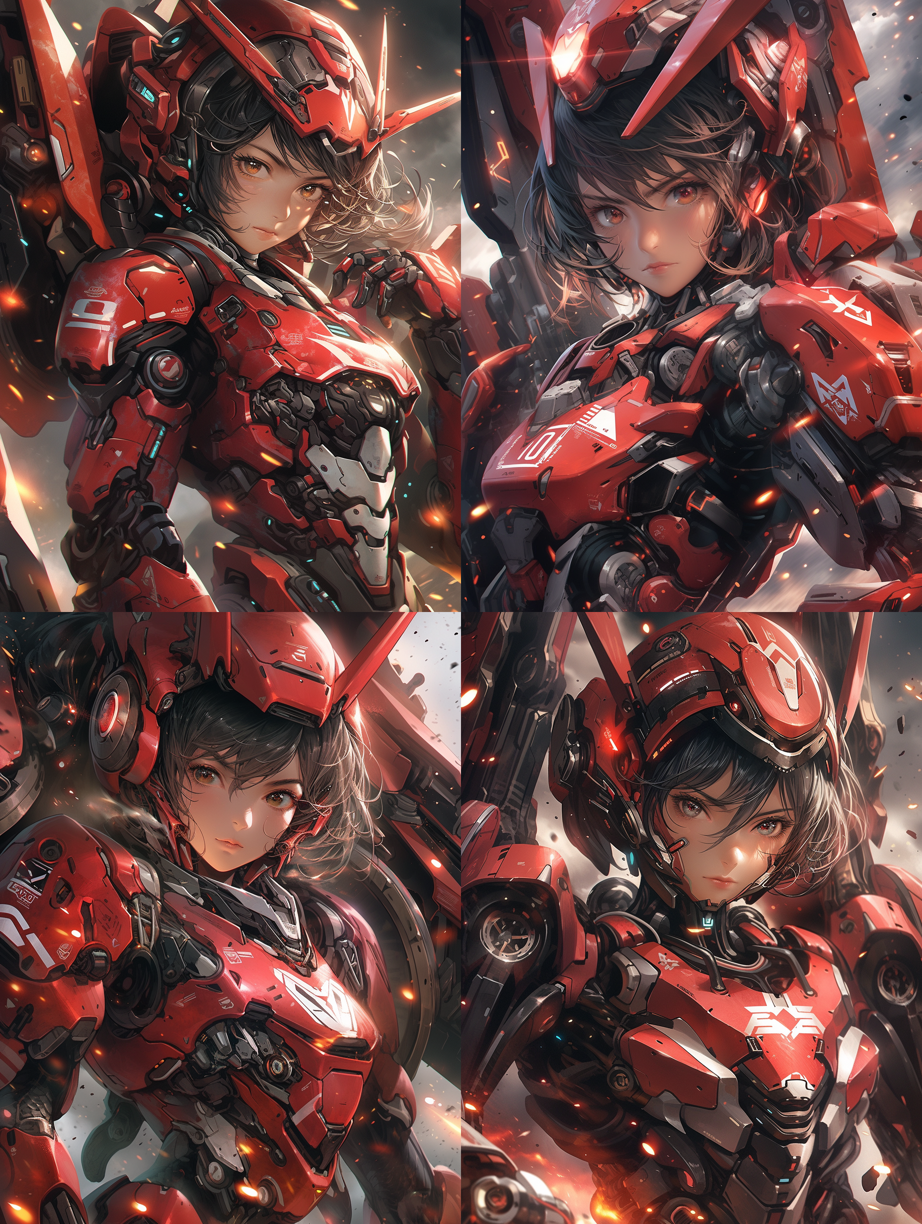 动漫少女，机甲风 ，战斗，赤炎，颜色多样，周围元素多，视觉冲击感，大师杰作，画质细腻，对比度强，超高分辨率，4k