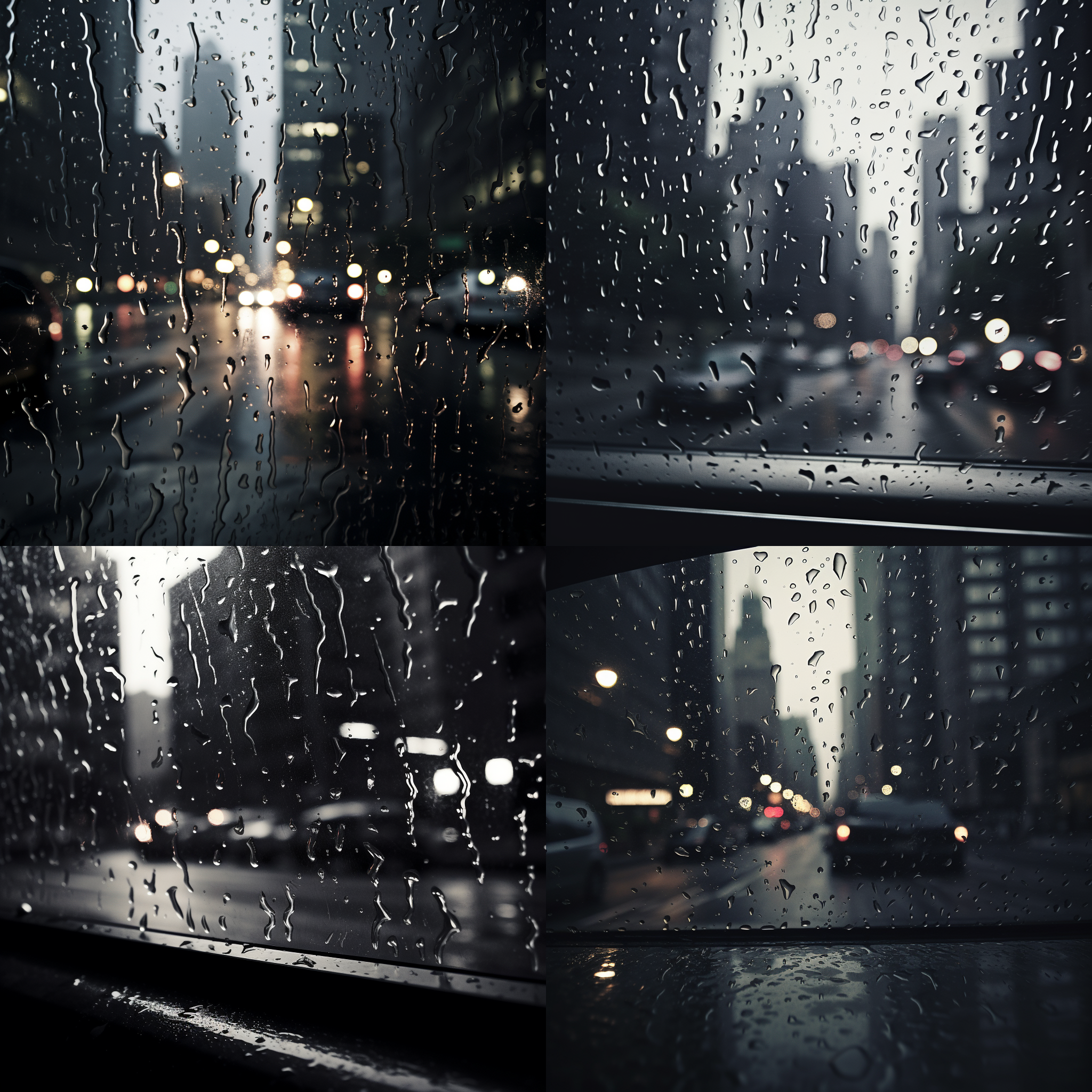 雨天车里，玻璃，模糊，城市，雨滴，黑白