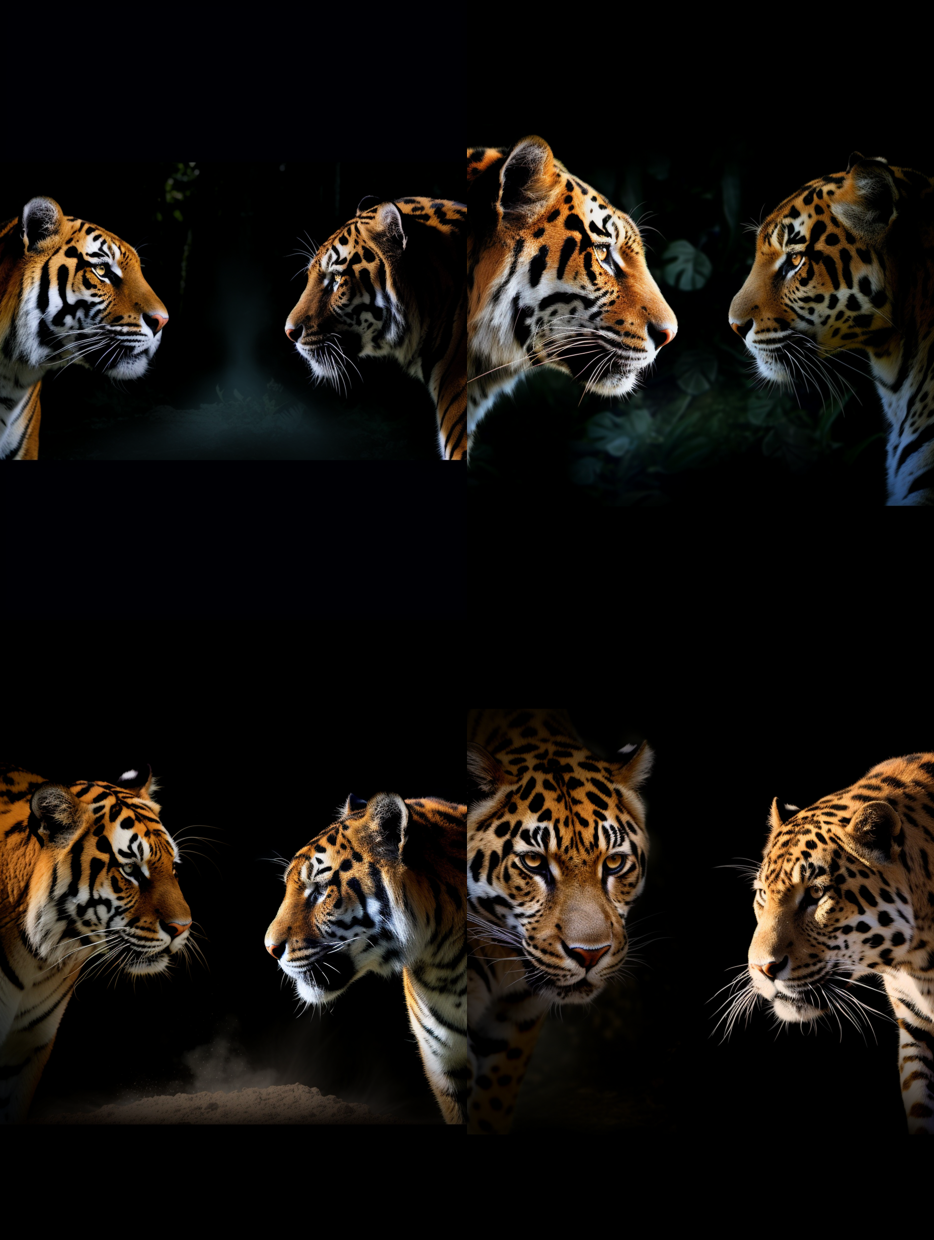 将该图右边老虎的光影变成和左边豹一样的渐变形式