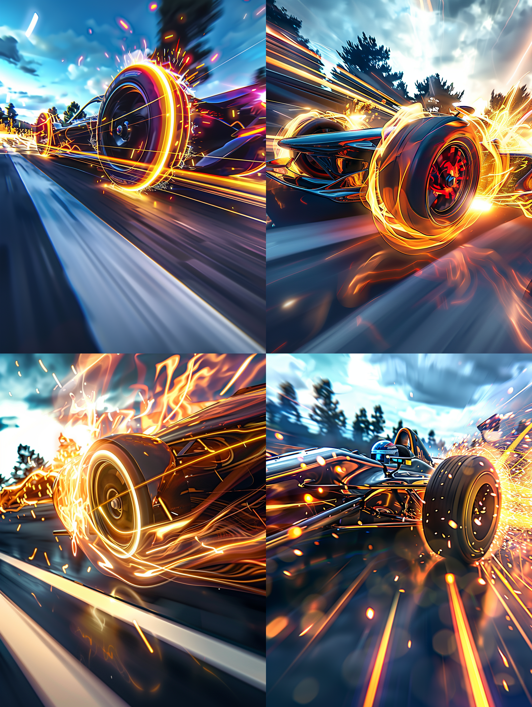 电火花，光影流动，放射构图