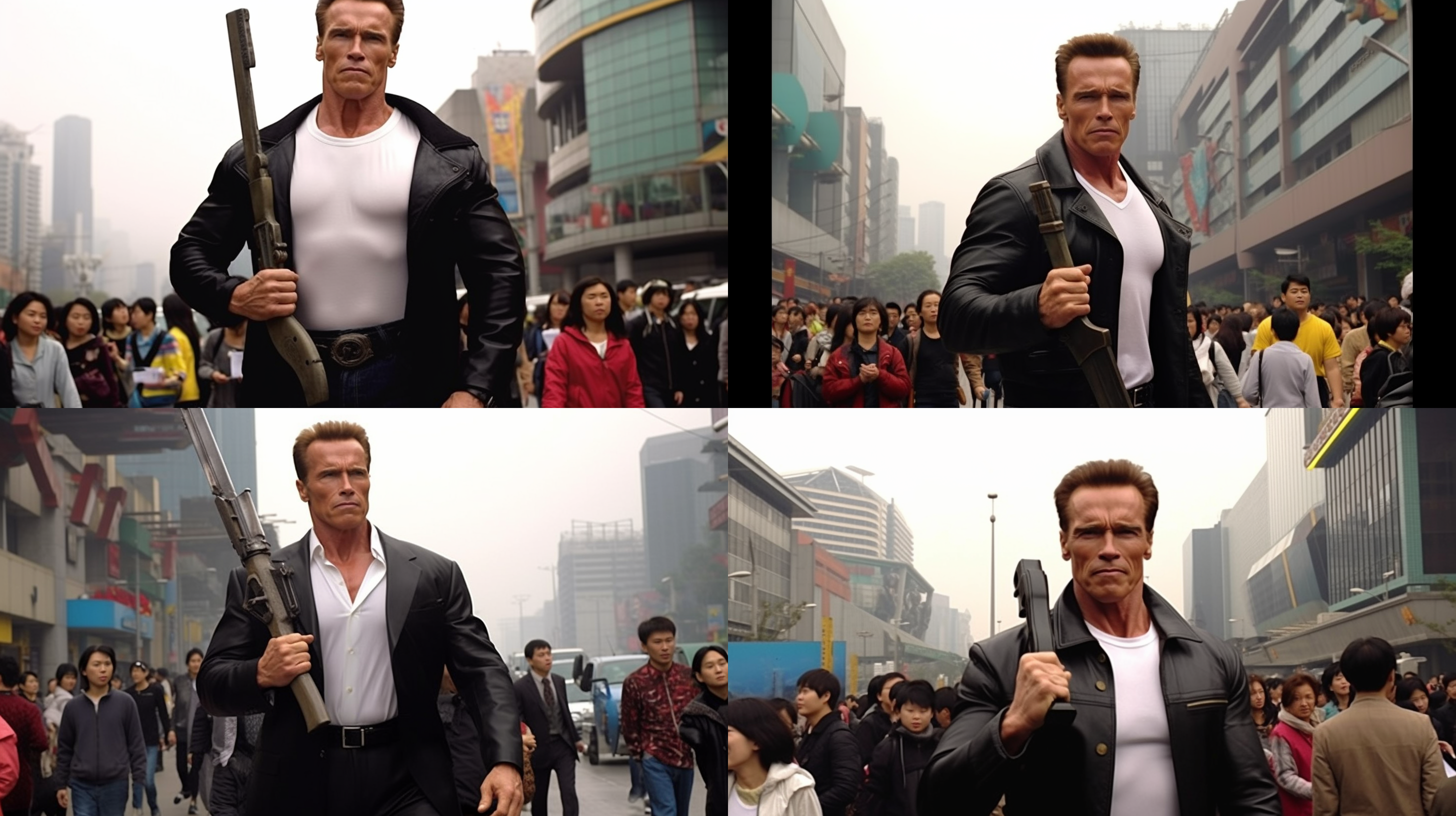 施瓦辛格 走在成都太古里的大街上