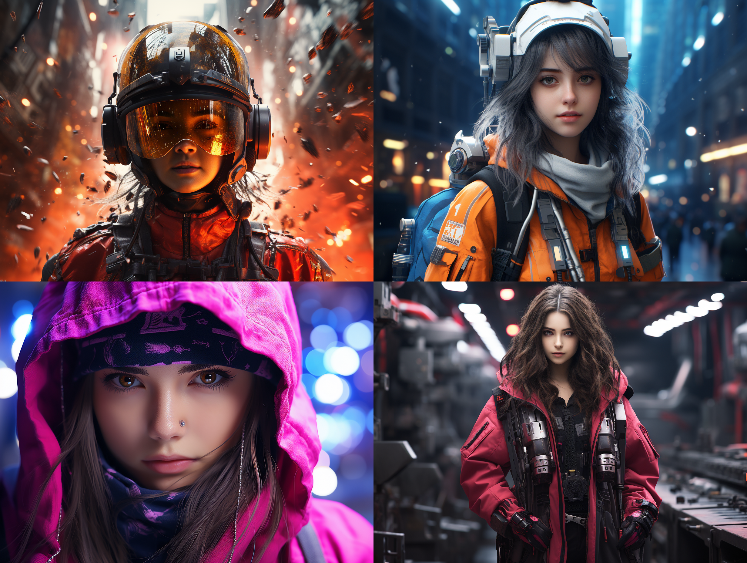 日本18岁女孩，身着日本忍者风格机甲，cg风格，科幻色彩，c4d渲染，玛雅金字塔背景，创意设计，动态姿势，led灯，视觉冲击，神秘氛围，科幻电影效果，神秘色彩，高饱和度，广角镜头，侧光，动感姿势，未来主义。