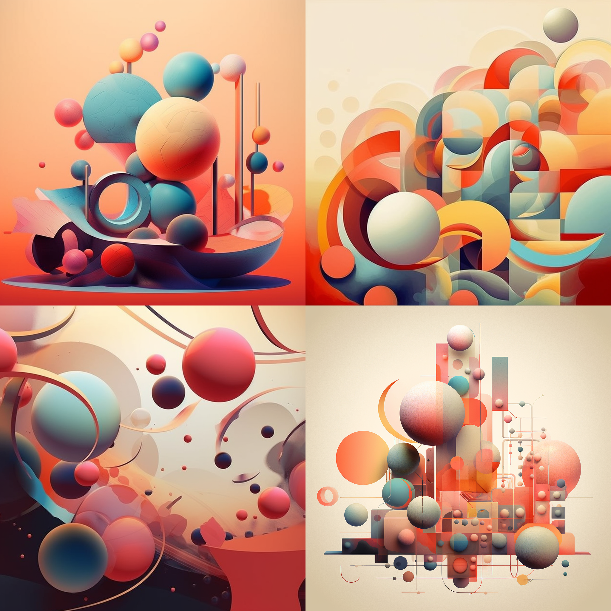 抽象插画风格，开放思想泡泡，柔和色彩，几何形状，超现实主题，曲线光影效果，情感共鸣，创意构图，艺术氛围。