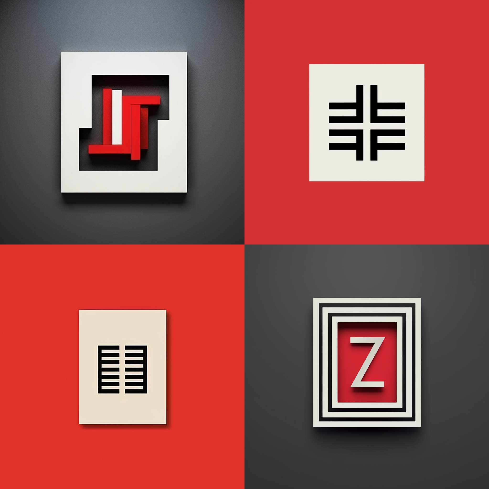 极简主义logo设计，红黑白主色调，hiizug六个字母排列相同，完整无缺，专业设计。线条简洁，扁平风格，高对比度，正方形构图，无人物，现代感。