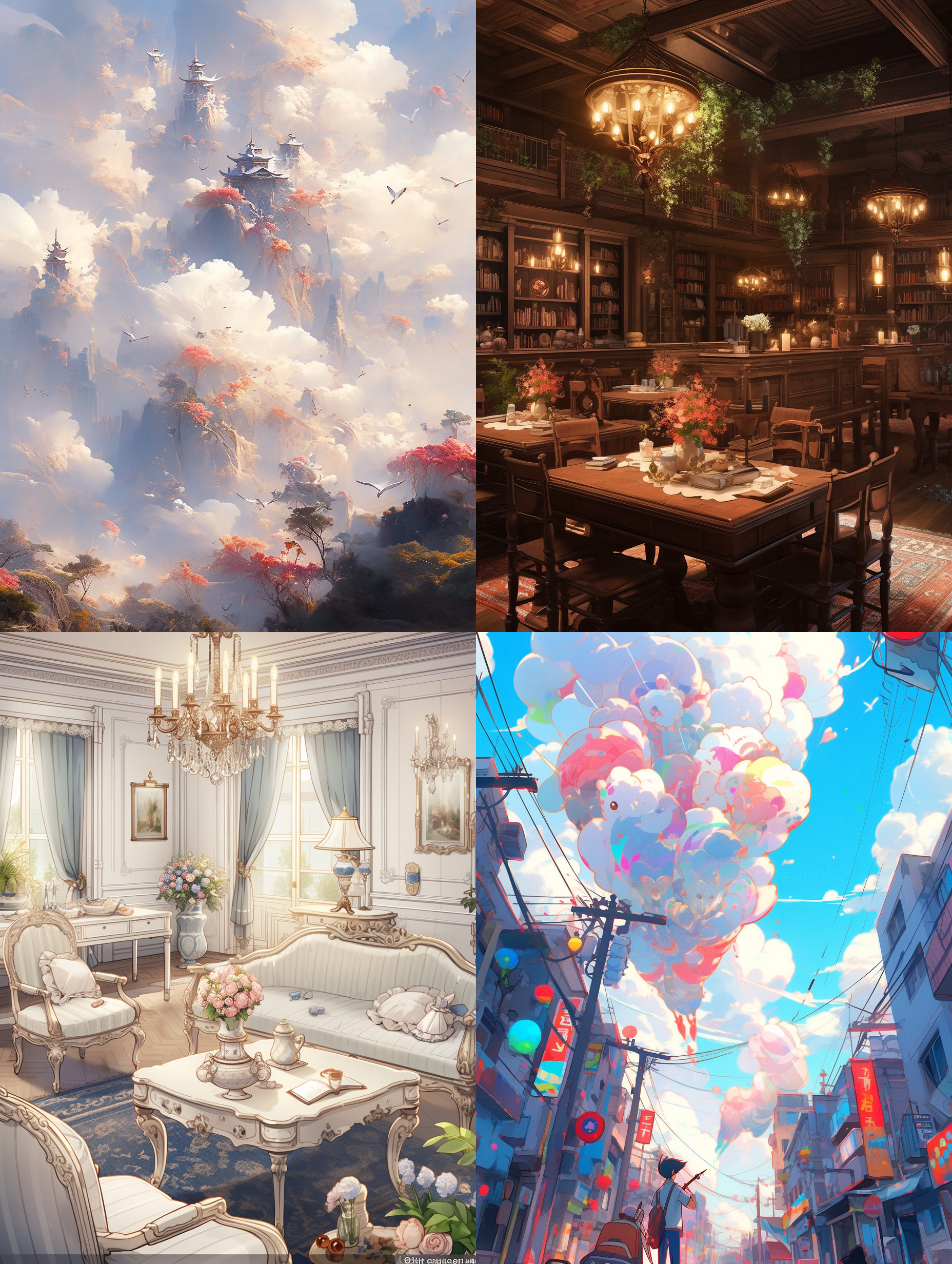 中国古代宫殿，精致辉煌，仙气缭绕，正视图，远景，光线的现实主义描绘，莫兰迪色，数字绘画，互补色配色，超级高分辨率 大文件