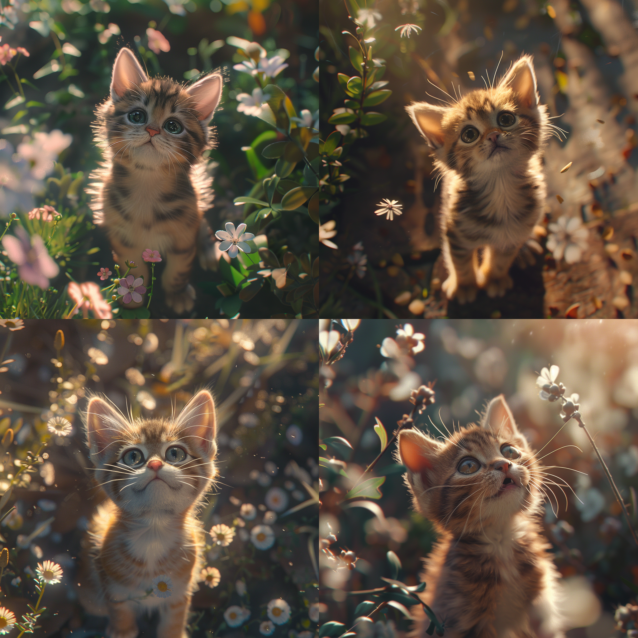 可爱小奶猫探险，动漫风格，8k壁纸，晴天自然光，多细节，户外环境，中焦镜头，俯视角度，活泼表情，明亮色彩，好奇心，快乐。