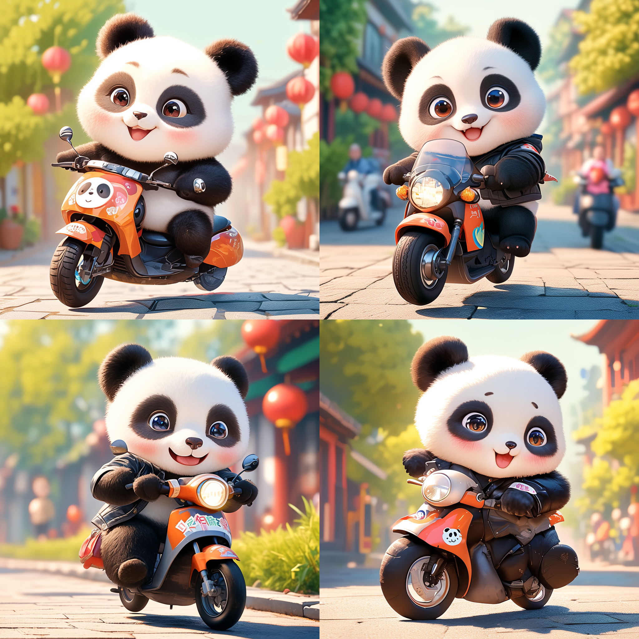 可爱熊猫，3岁，草坪跳跃，微笑，北京虚化，长焦镜头，自然光，抓拍，童真，绿色，快乐。