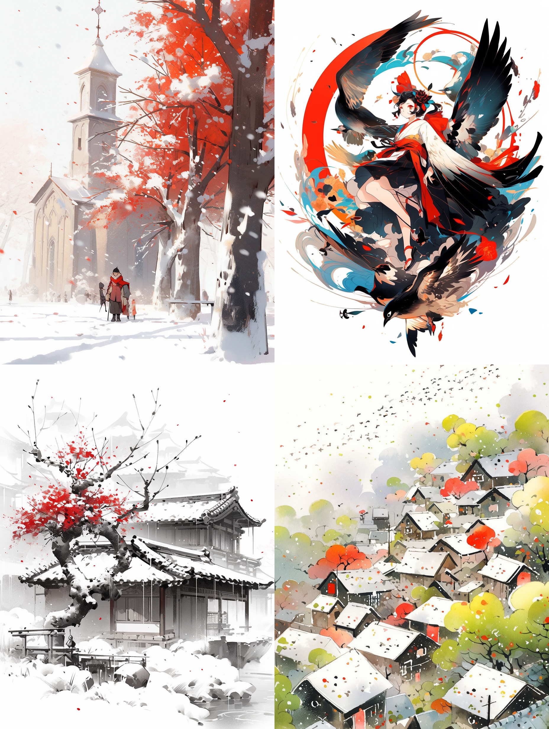 中式彩墨风格，草间弥生混合吴冠中，更大的彩墨点