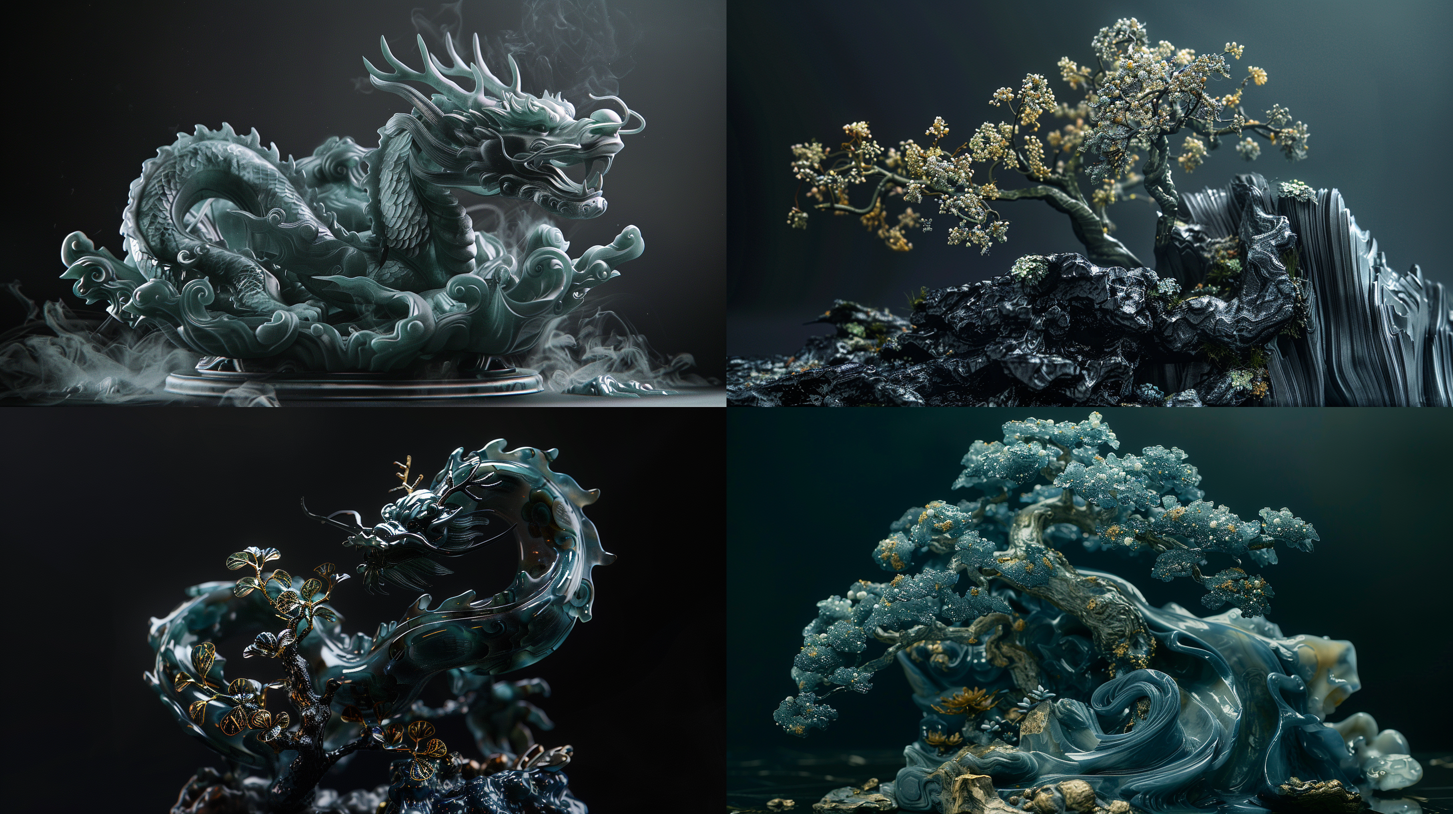 玉如意，黑色背景，8k，细节丰富，高清晰度，静态，闪光灯，华丽，反射，雕刻，华美。